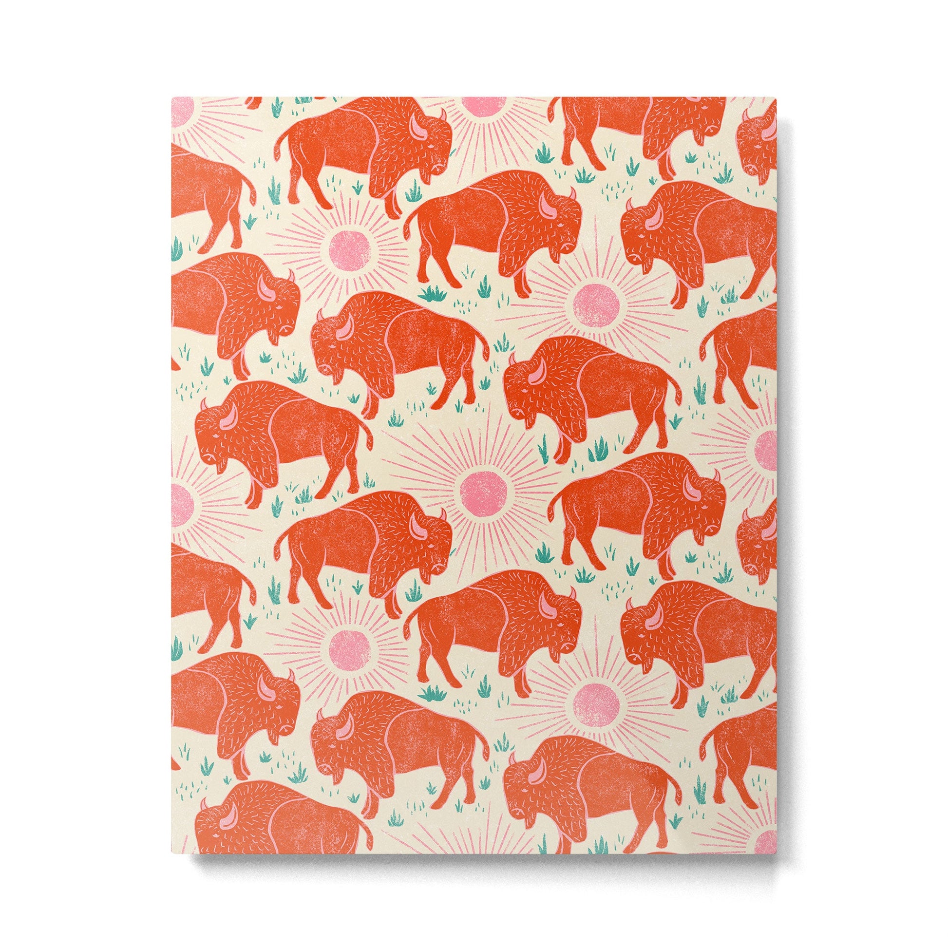 Bison - tomato red, pink, and teal, on cream Metal Print | TeksDecor