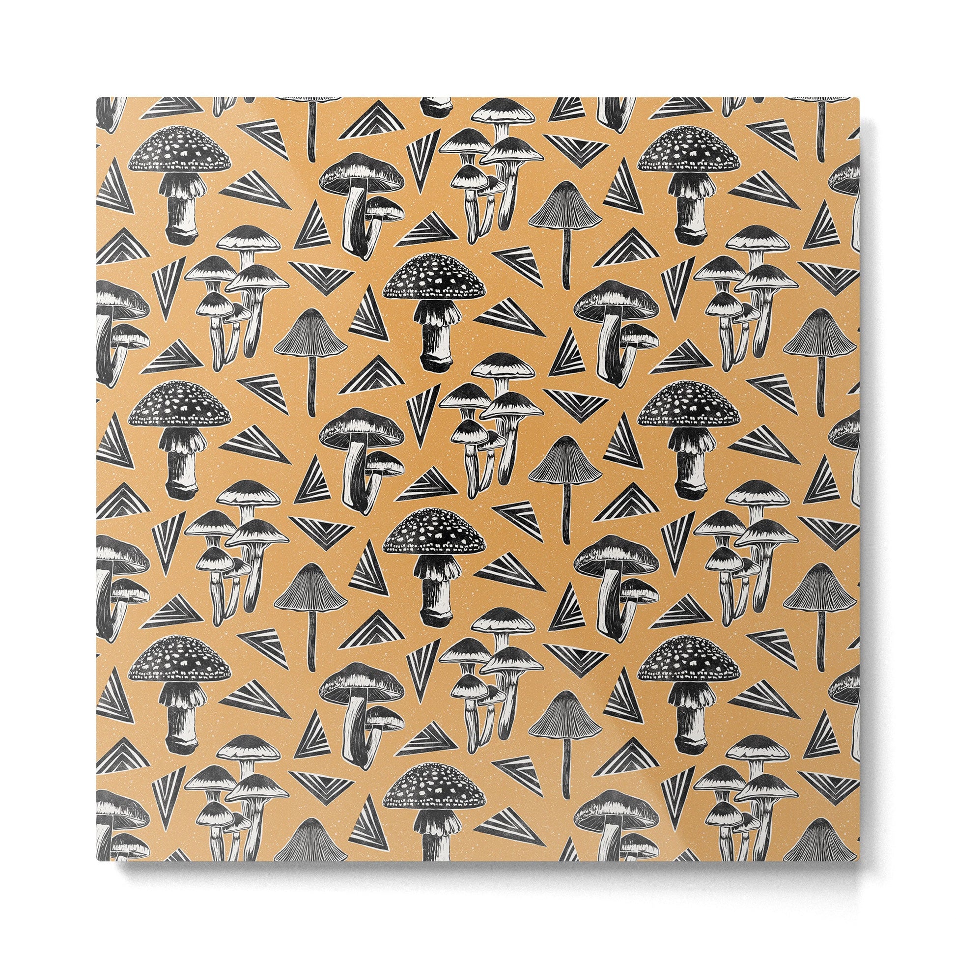 Block-print Mushrooms - ochre Metal Print | TeksDecor