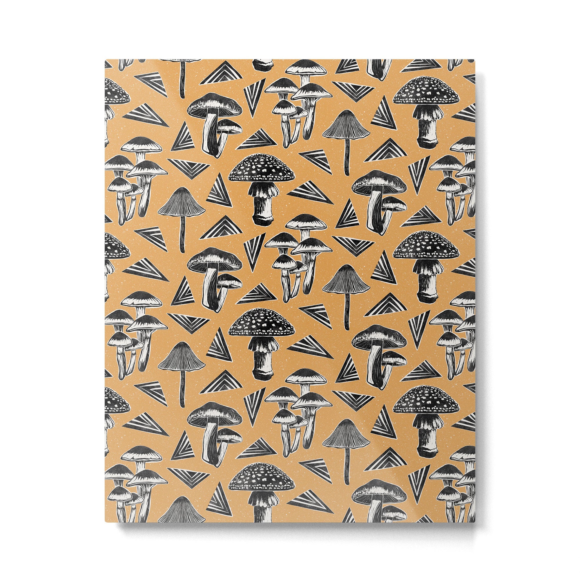 Block-print Mushrooms - ochre Metal Print | TeksDecor