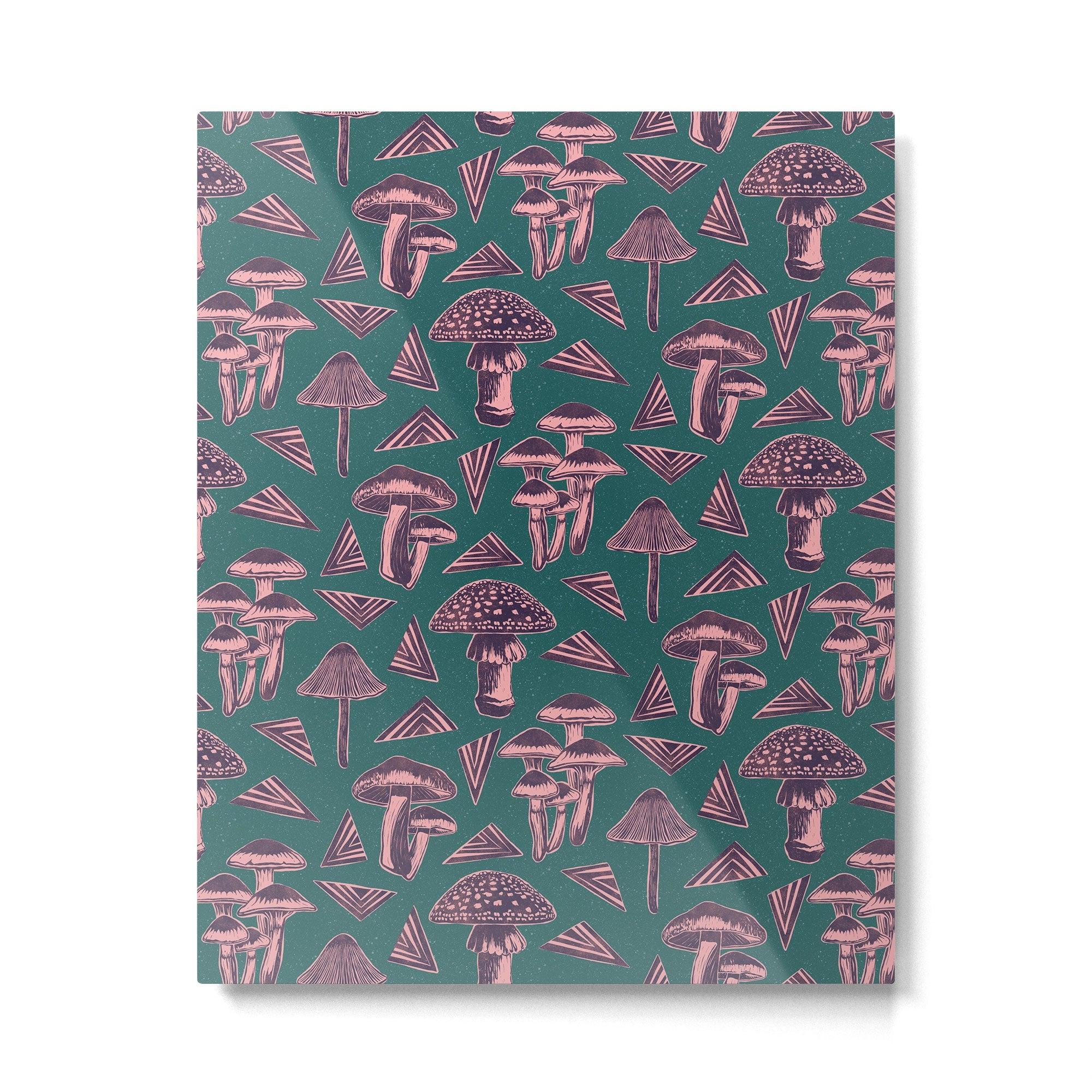 Block-print Mushrooms - purple on green Metal Print | TeksDecor
