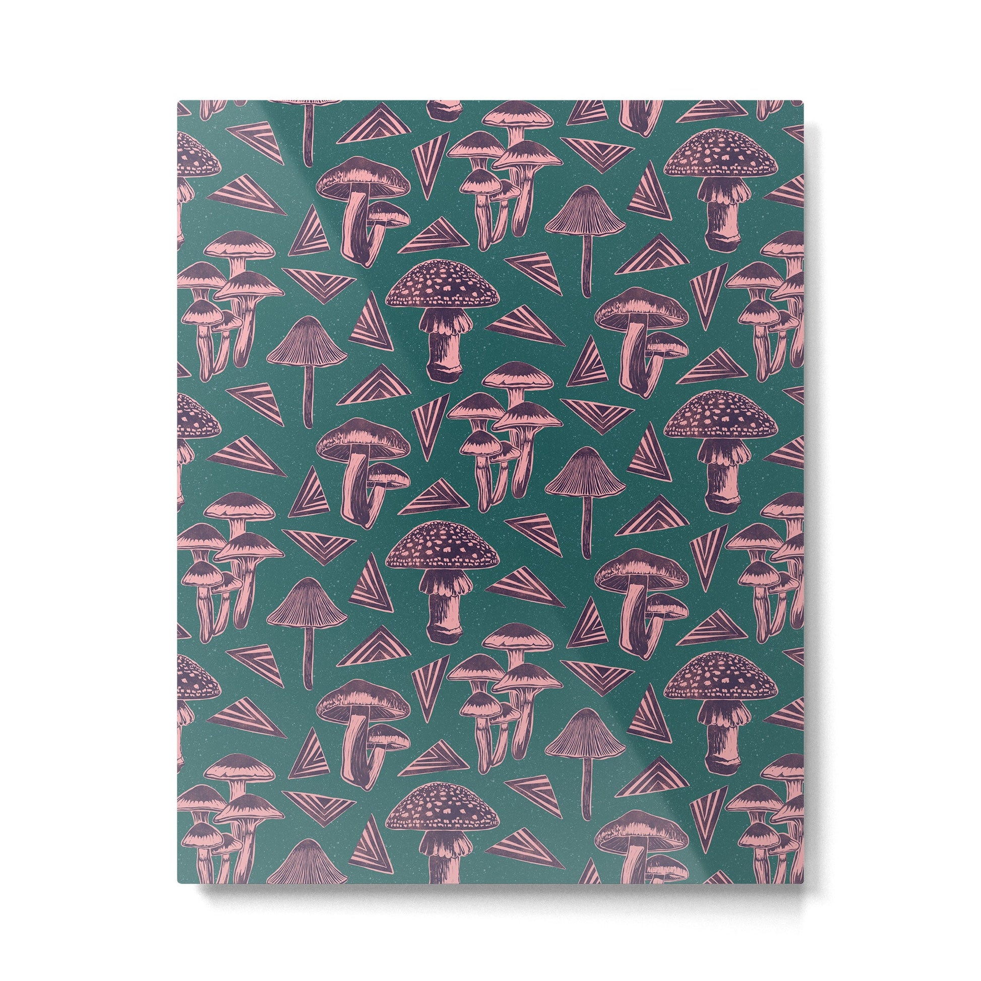 Block-print Mushrooms - purple on green Metal Print | TeksDecor