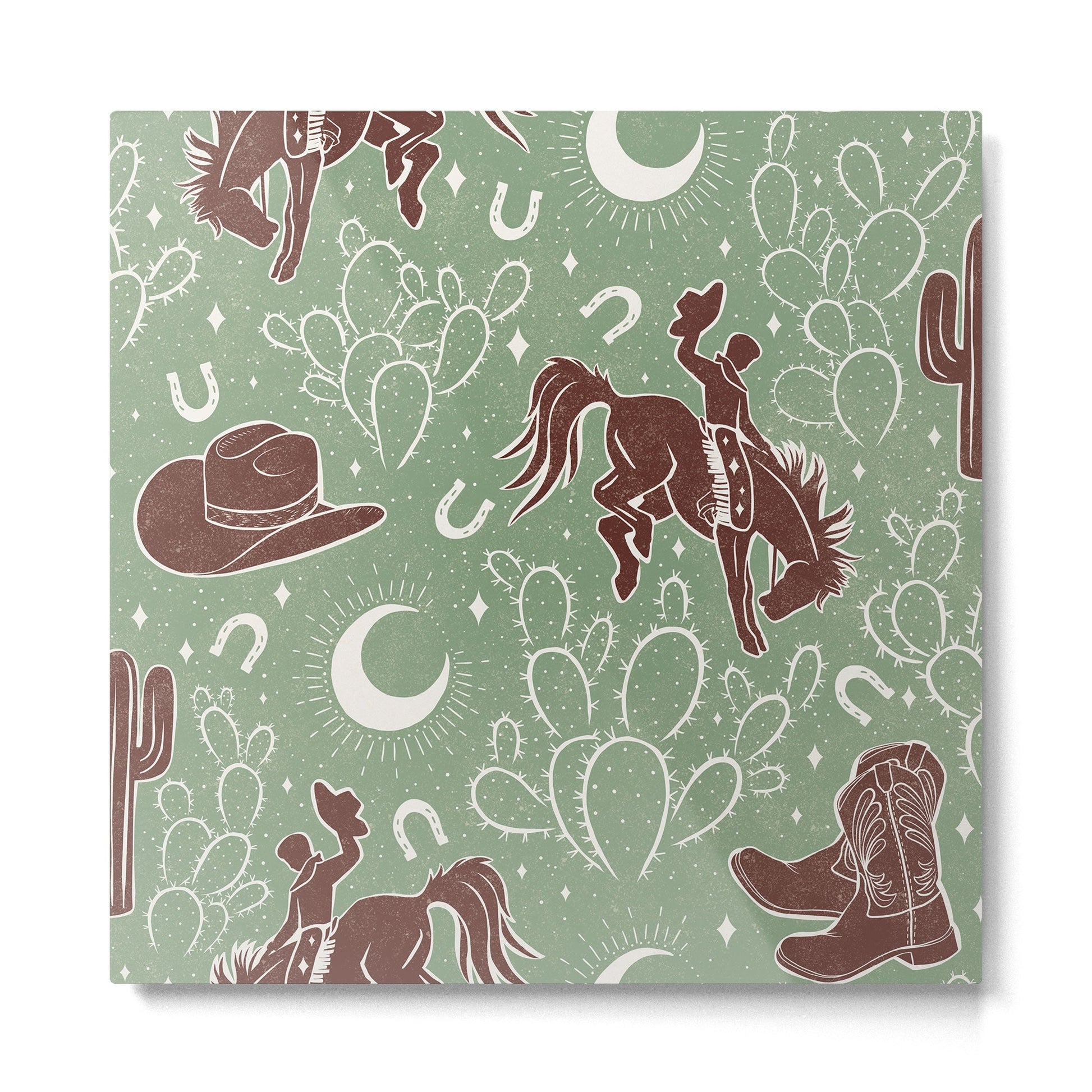 Cowboys and Cacti - sage Metal Print | TeksDecor