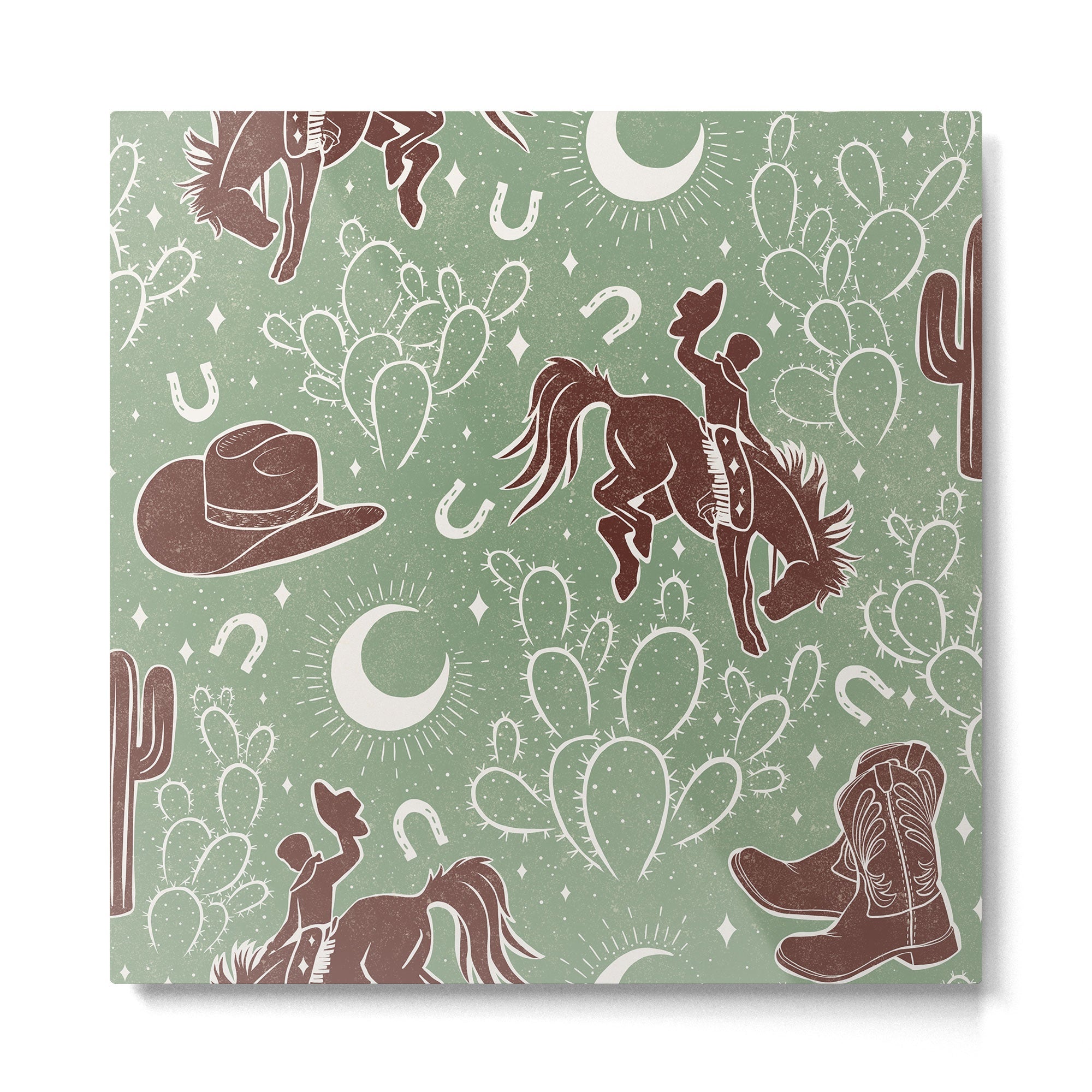 Cowboys and Cacti - sage Metal Print | TeksDecor