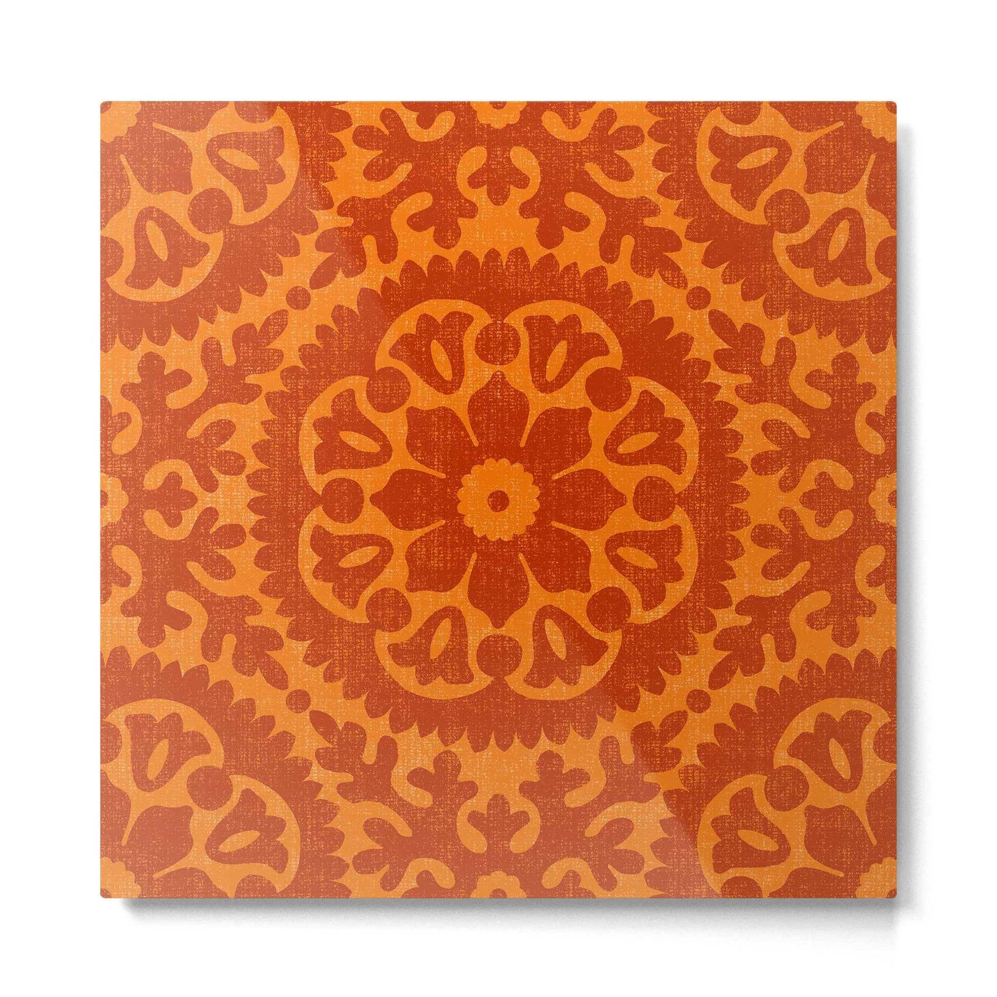 Folk Art Mandala - orange and red Metal Print | TeksDecor