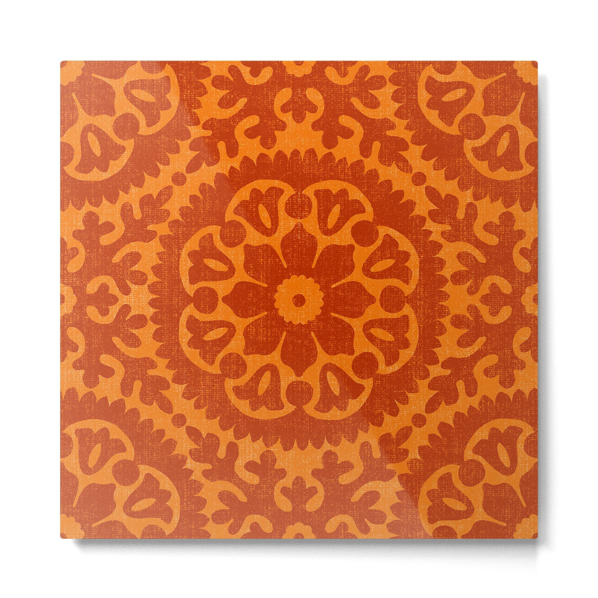 Folk Art Mandala - orange and red Metal Print | TeksDecor
