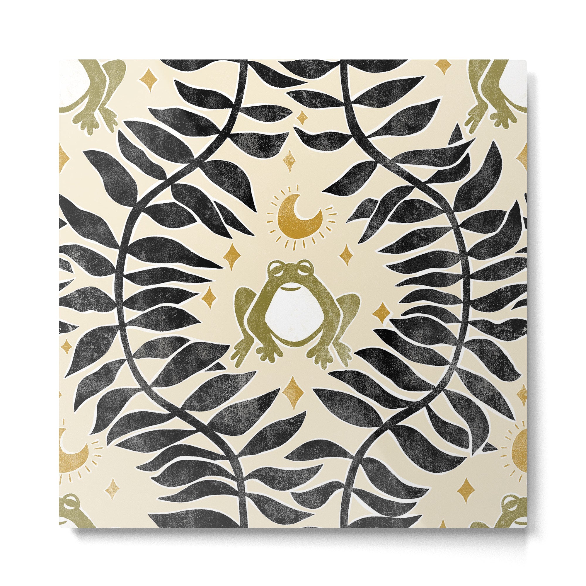Froggie Ogee - black, moss green, and cream Metal Print | TeksDecor