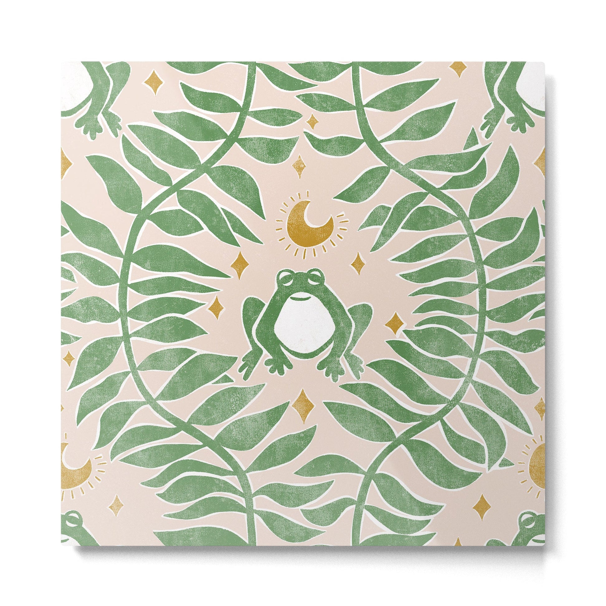 Froggie Ogee - green and blush Metal Print | TeksDecor