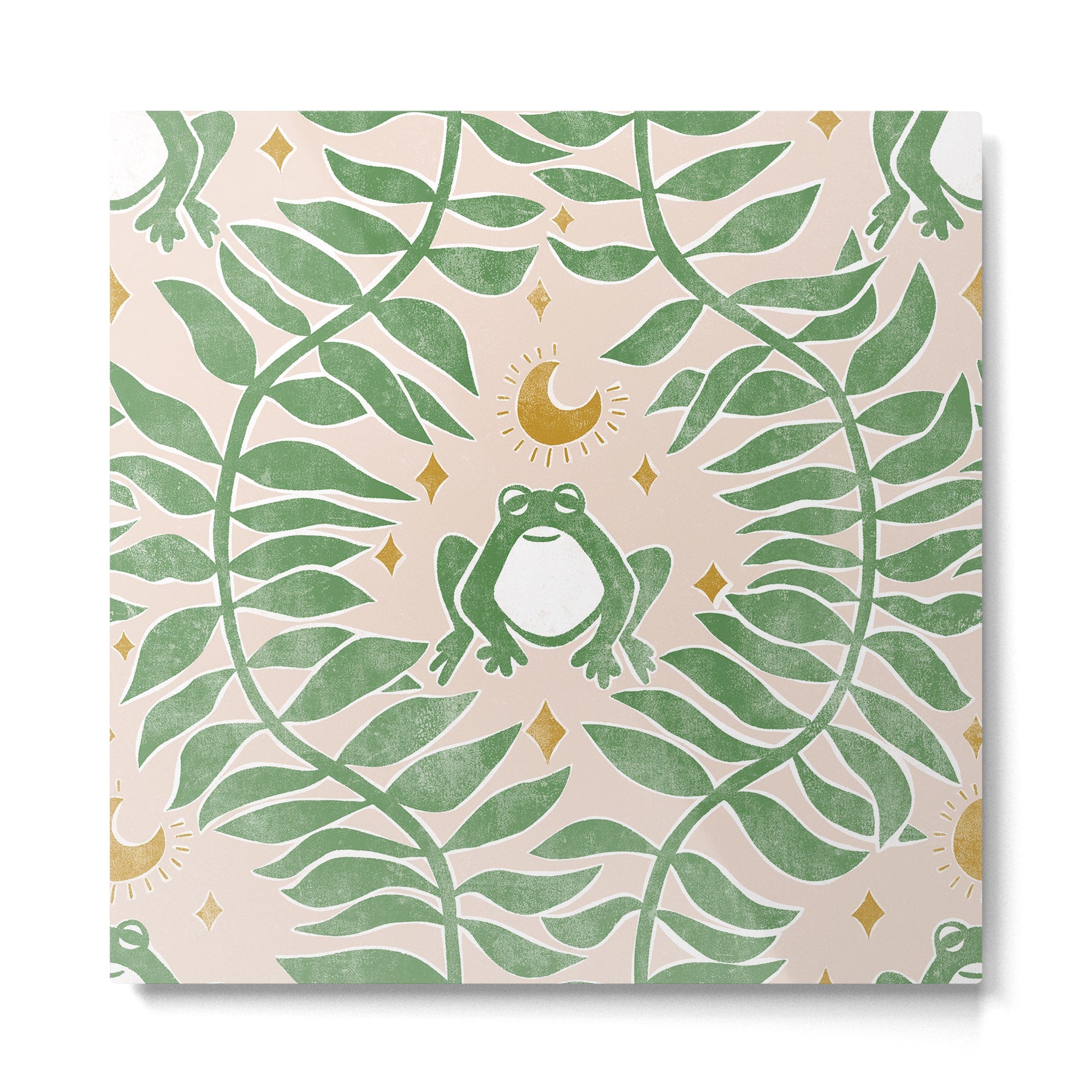 Froggie Ogee - green and blush Metal Print | TeksDecor
