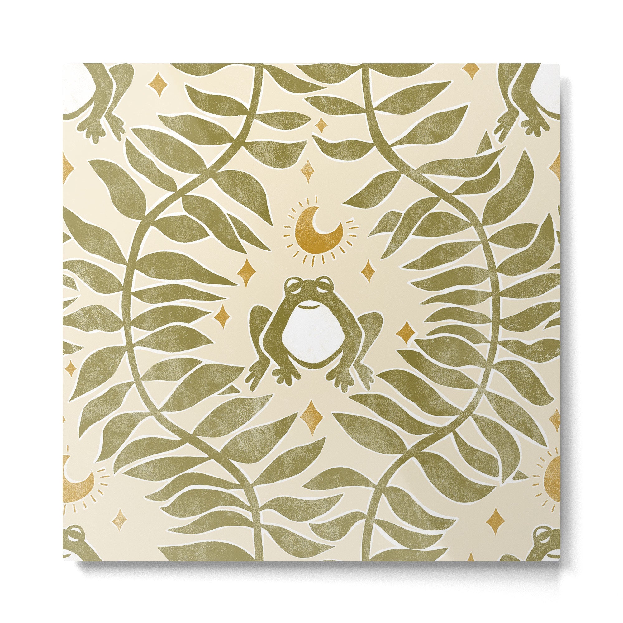 Froggie  Ogee - moss green and cream Metal Print | TeksDecor