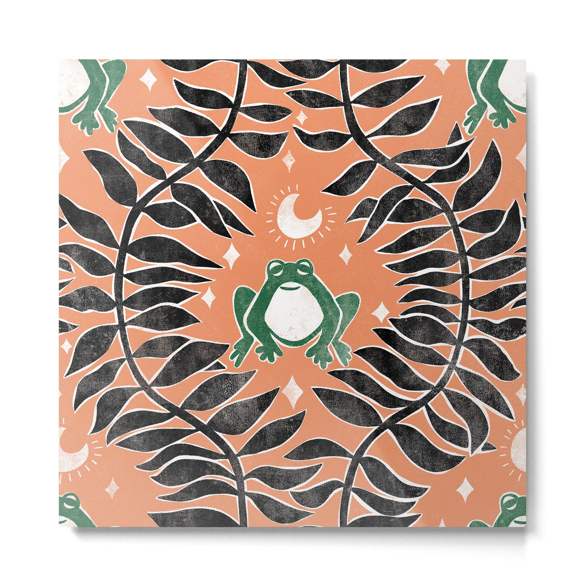 Froggie Ogee - papaya, green, and black Metal Print | TeksDecor