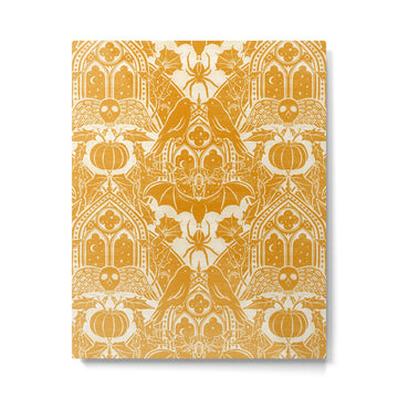 Gothic Halloween Damask - marigold and cream  Metal Print | TeksDecor
