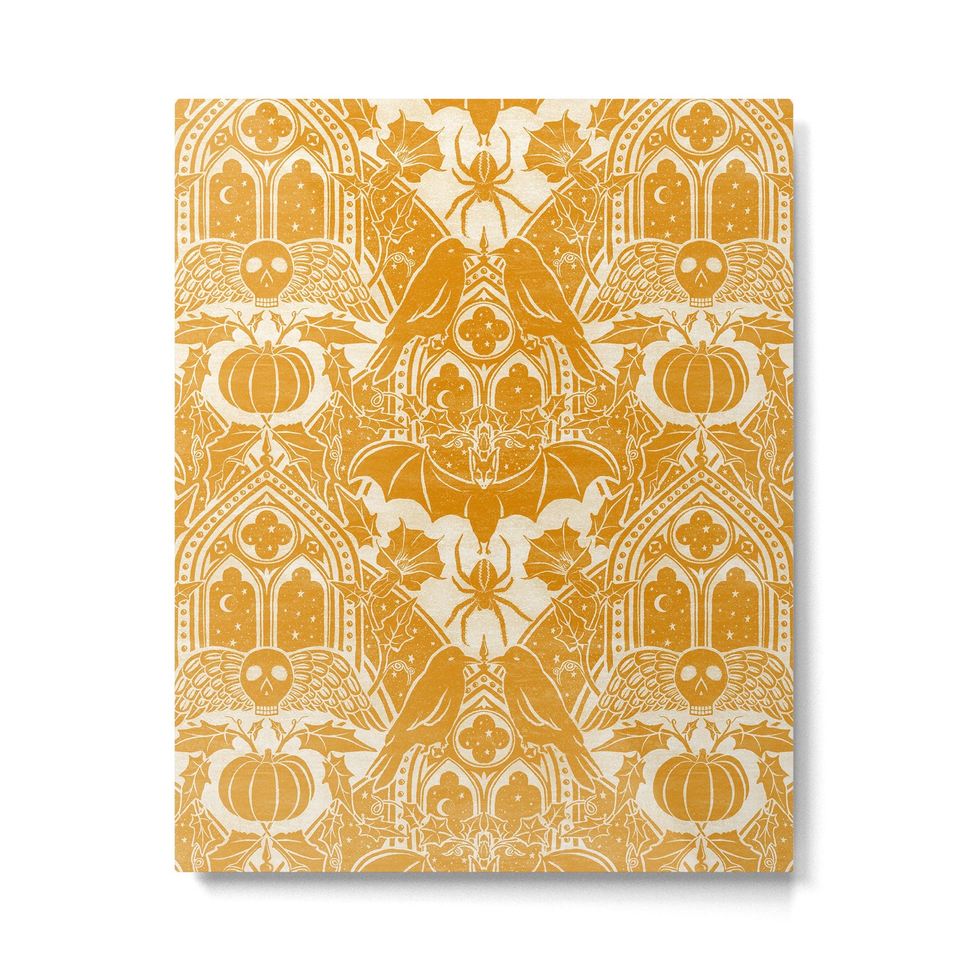Gothic Halloween Damask - marigold and cream  Metal Print | TeksDecor