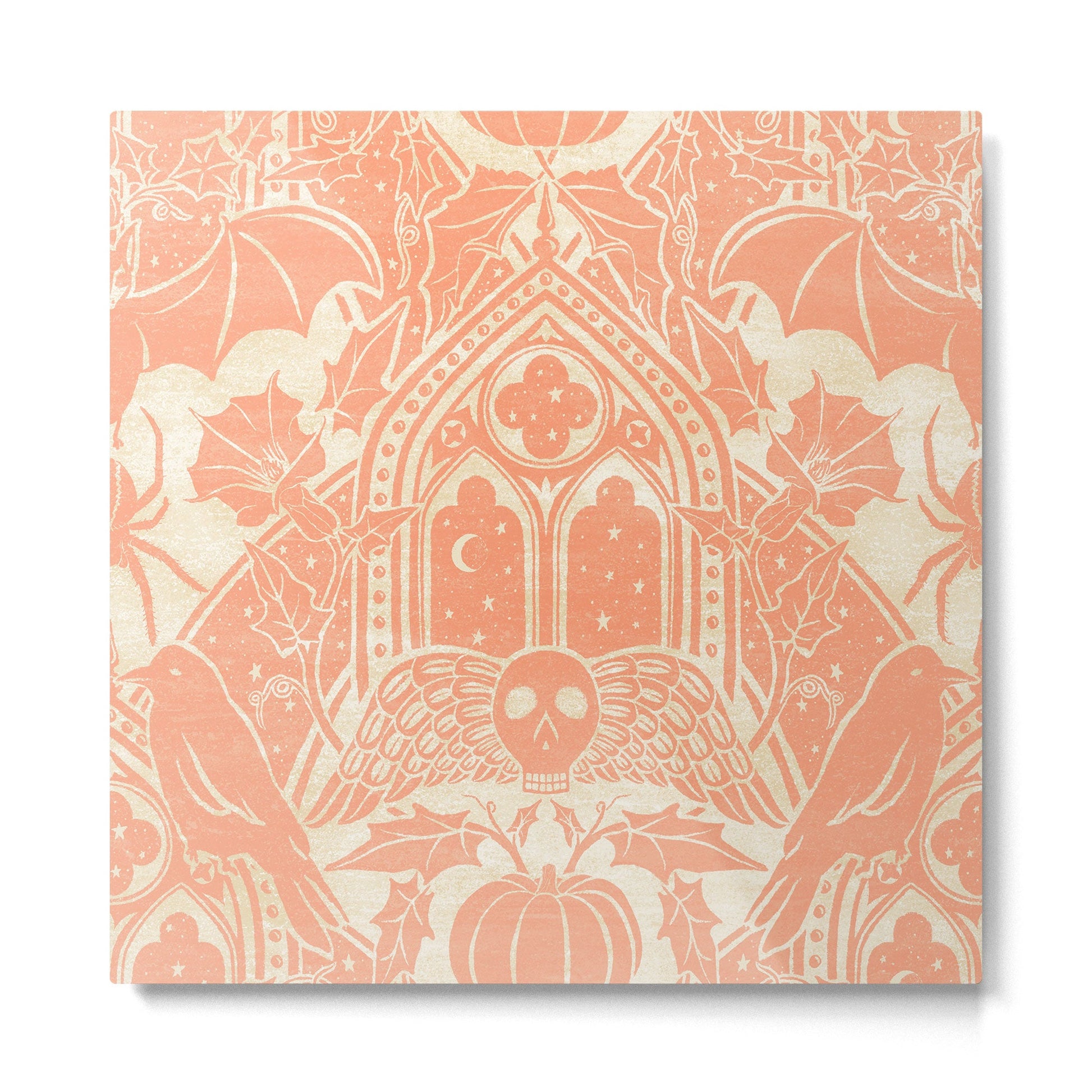 Gothic Halloween Damask - peach and cream Metal Print | TeksDecor