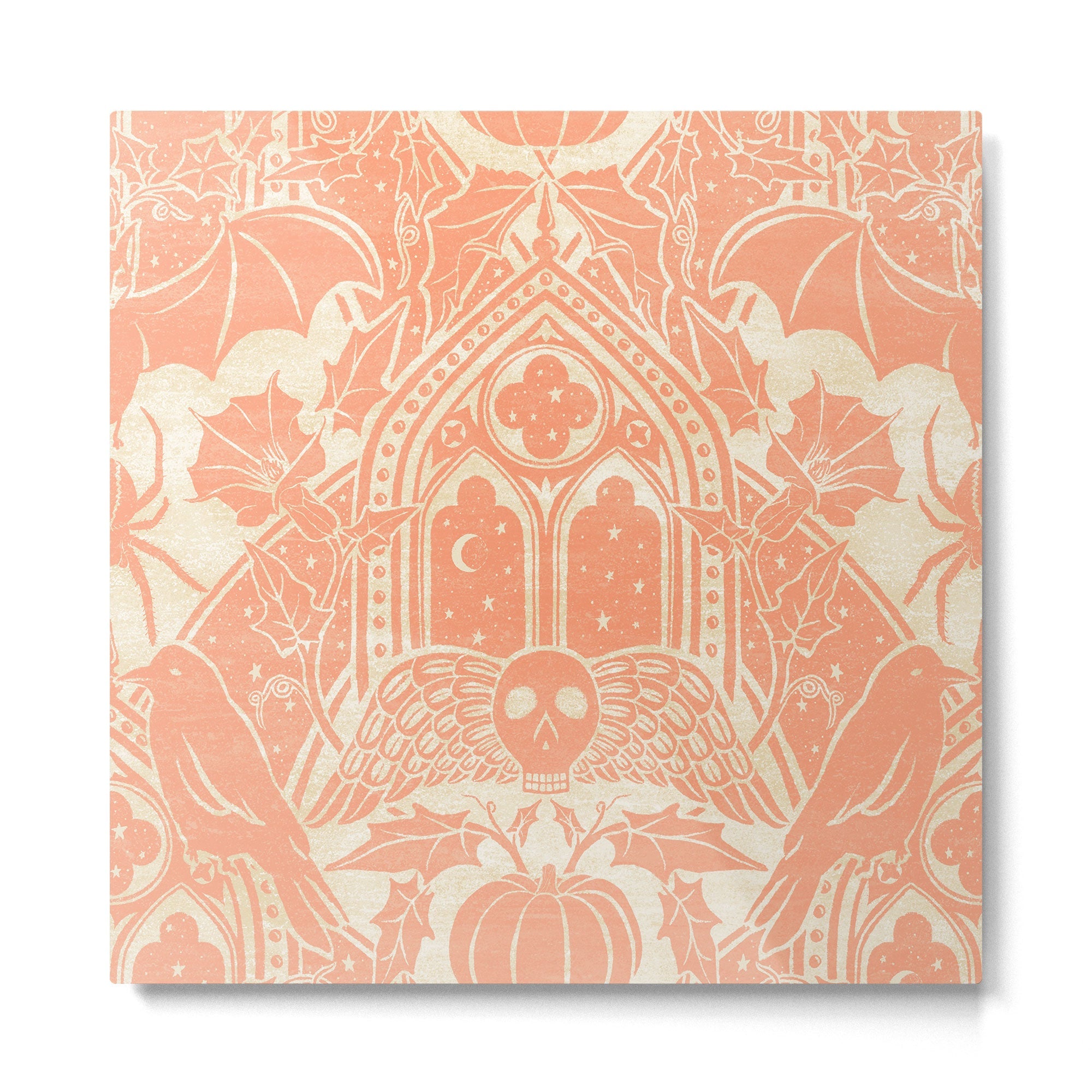 Gothic Halloween Damask - peach and cream Metal Print | TeksDecor