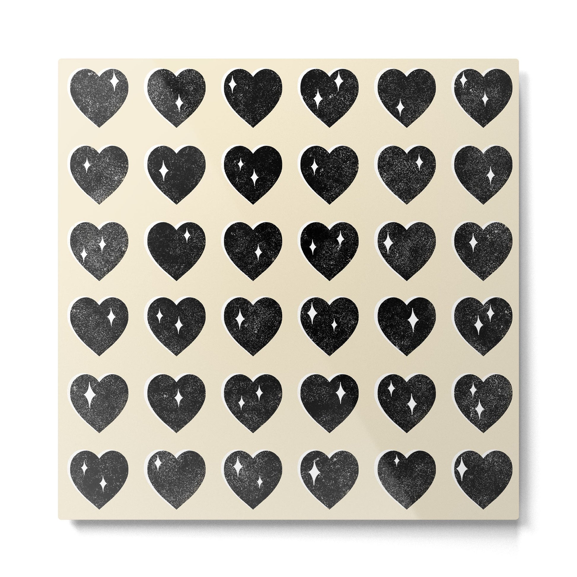 Love Hearts - black and cream Metal Print | TeksDecor
