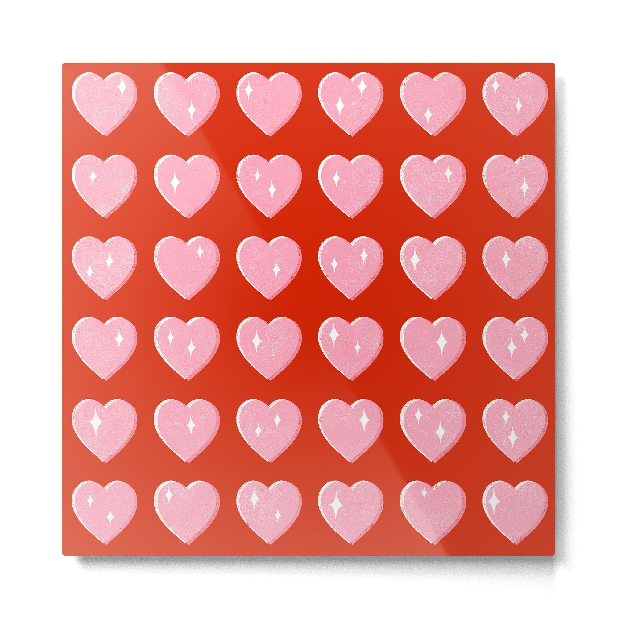 Love Hearts - pink hearts on red Metal Print | TeksDecor
