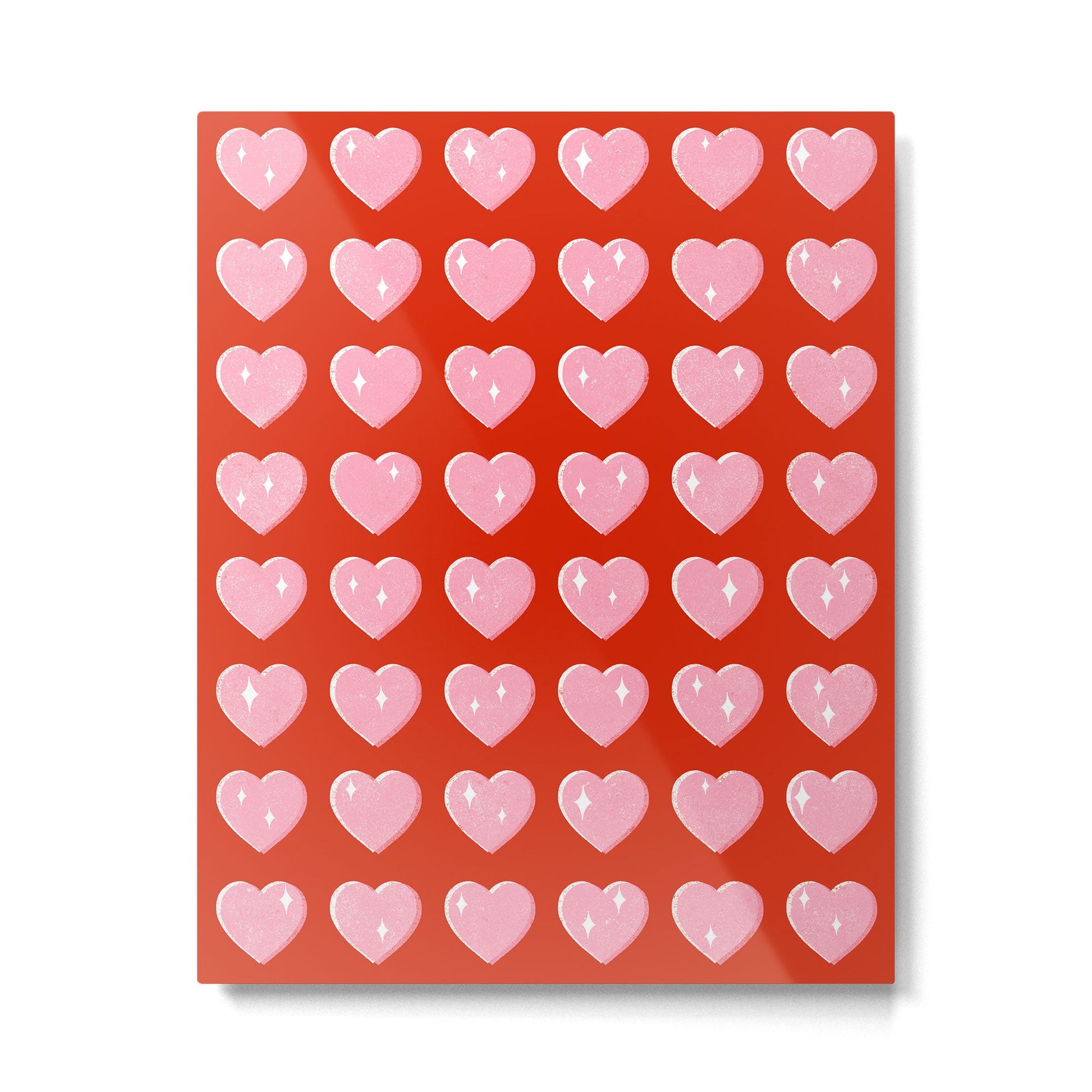 Love Hearts - pink hearts on red Metal Print | TeksDecor