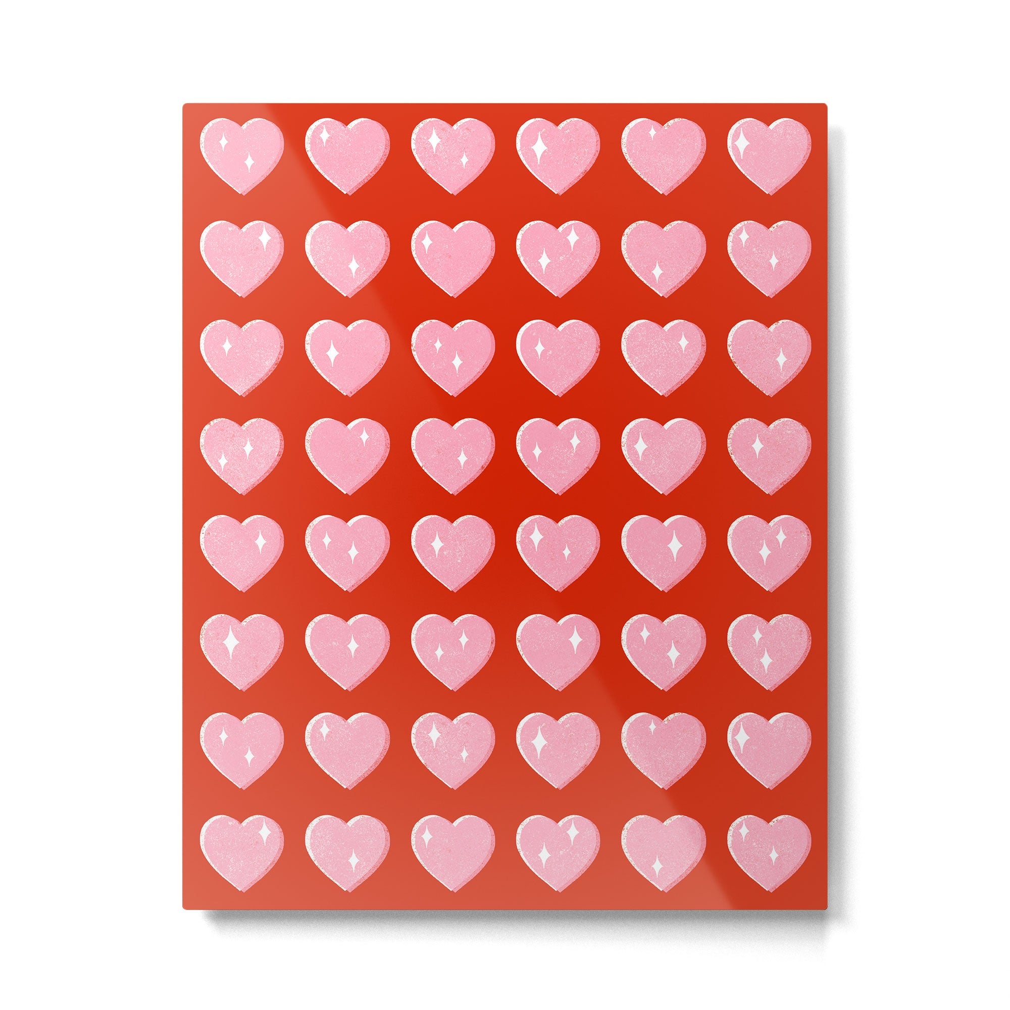 Love Hearts - pink hearts on red Metal Print | TeksDecor