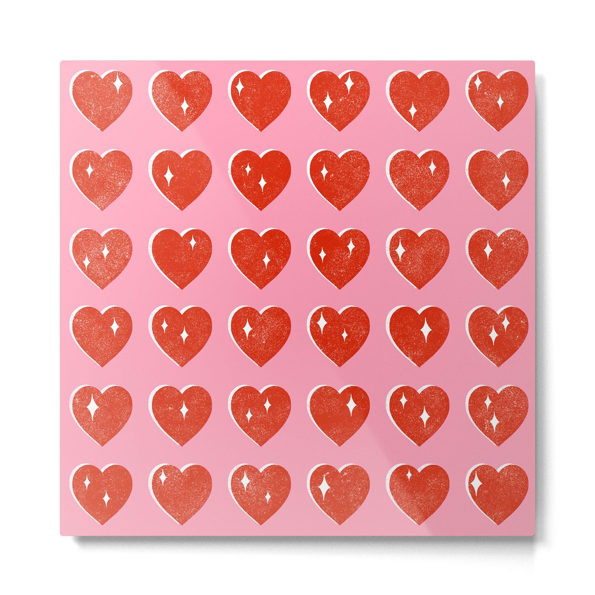 Love Hearts - red on pink Metal Print | TeksDecor