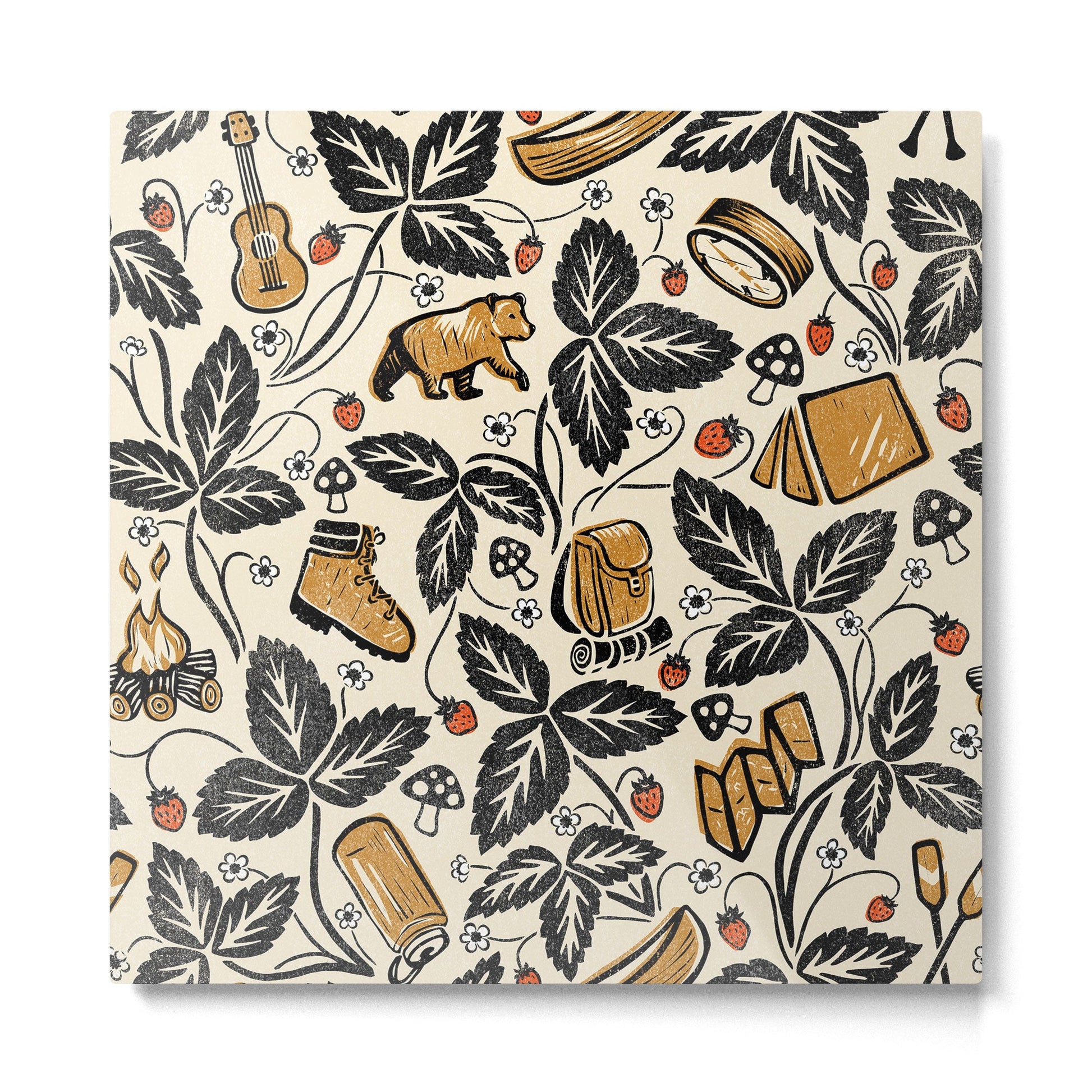 Summer Camping - Black, cream, and gold Metal Print | TeksDecor