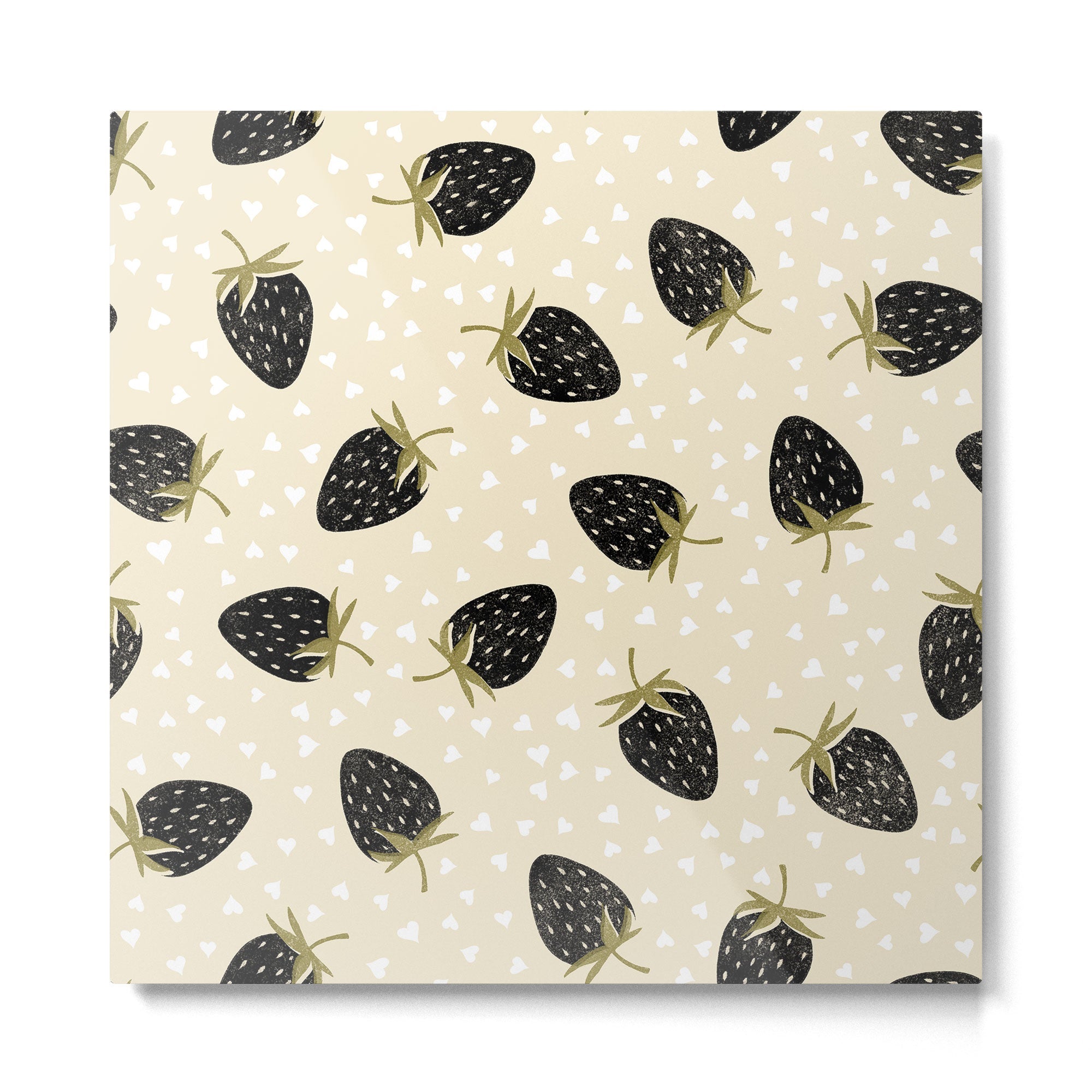 Sweet Strawberries - black, moss, cream, and white Metal Print | TeksDecor