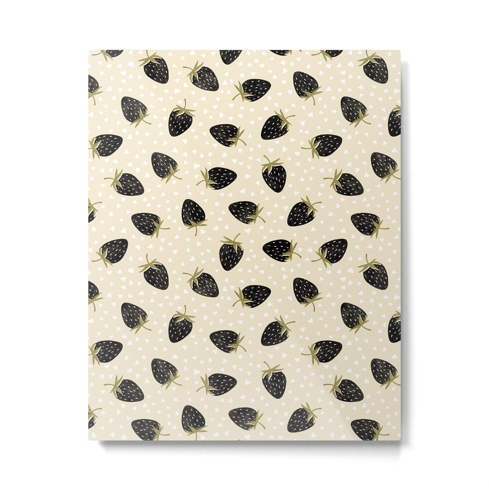 Sweet Strawberries - black, moss, cream, and white Metal Print | TeksDecor