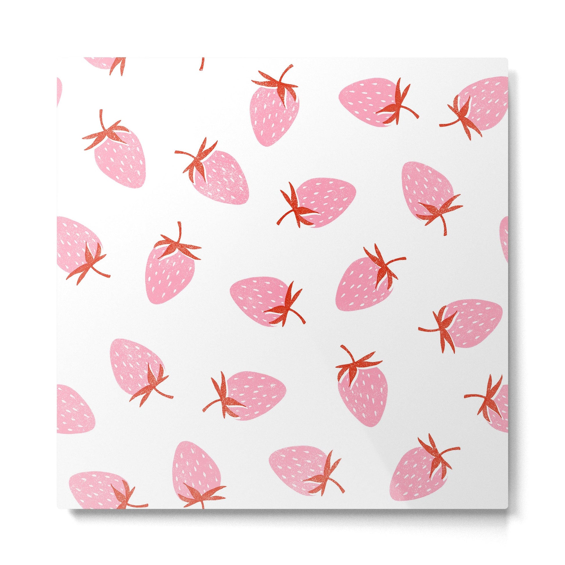 Sweet Strawberries - pink and red on white Metal Print | TeksDecor