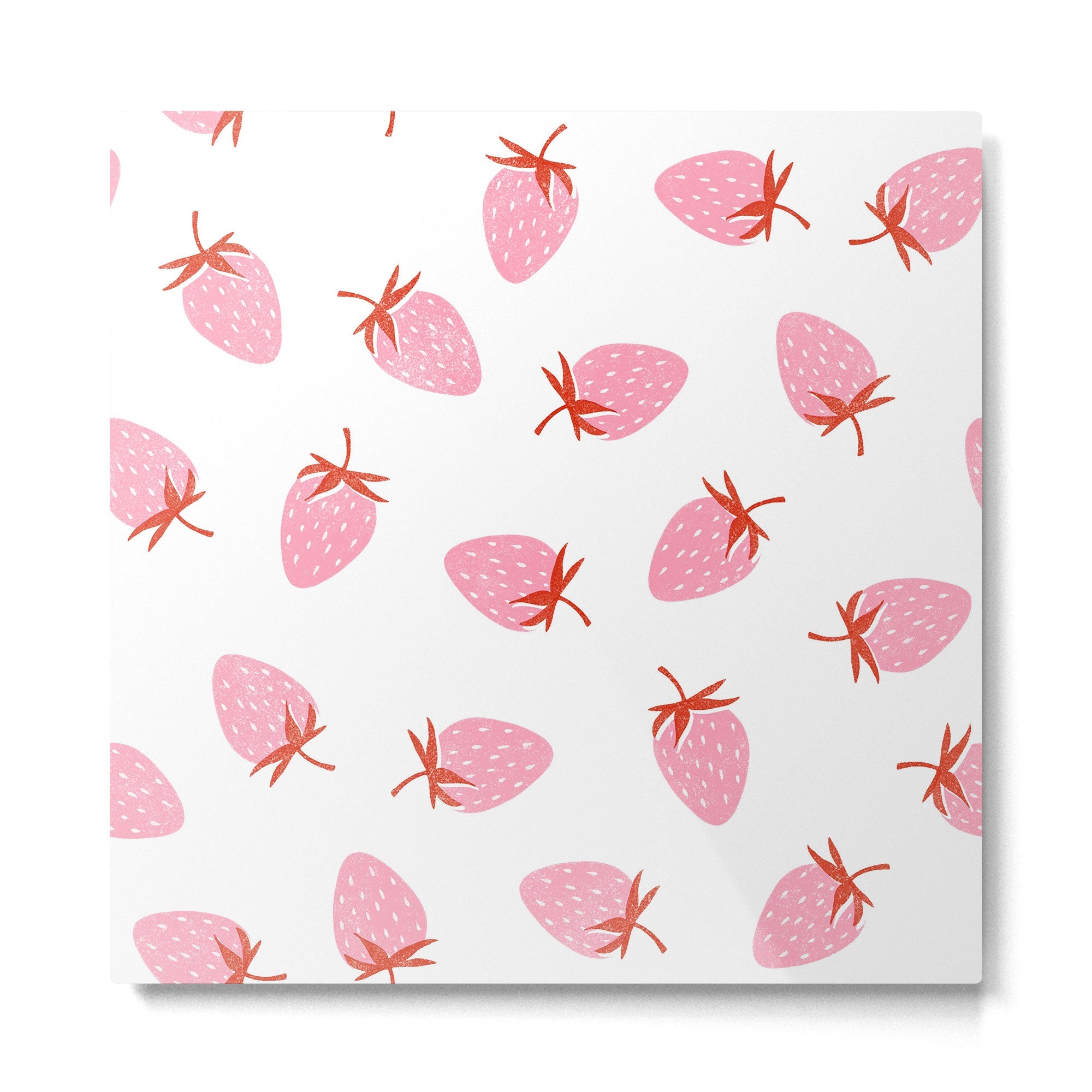 Sweet Strawberries - pink and red on white Metal Print | TeksDecor