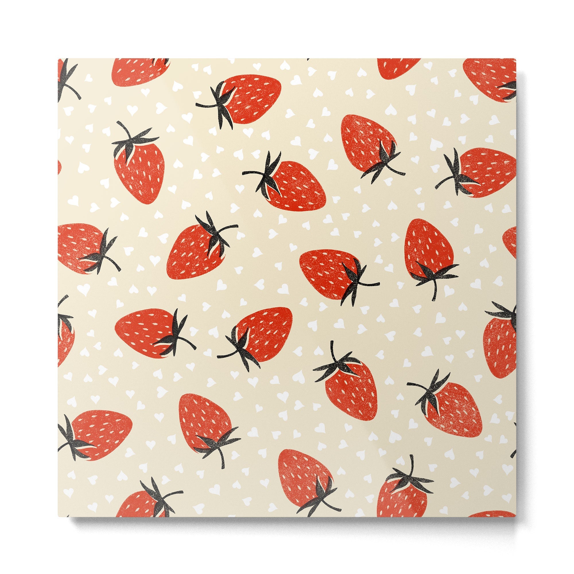 Sweet Strawberries - Red, Black, Cream, and White Metal Print | TeksDecor