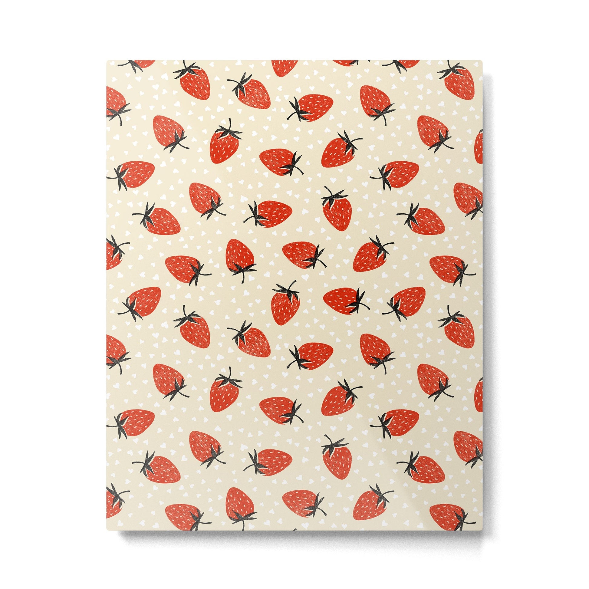 Sweet Strawberries - Red, Black, Cream, and White Metal Print | TeksDecor