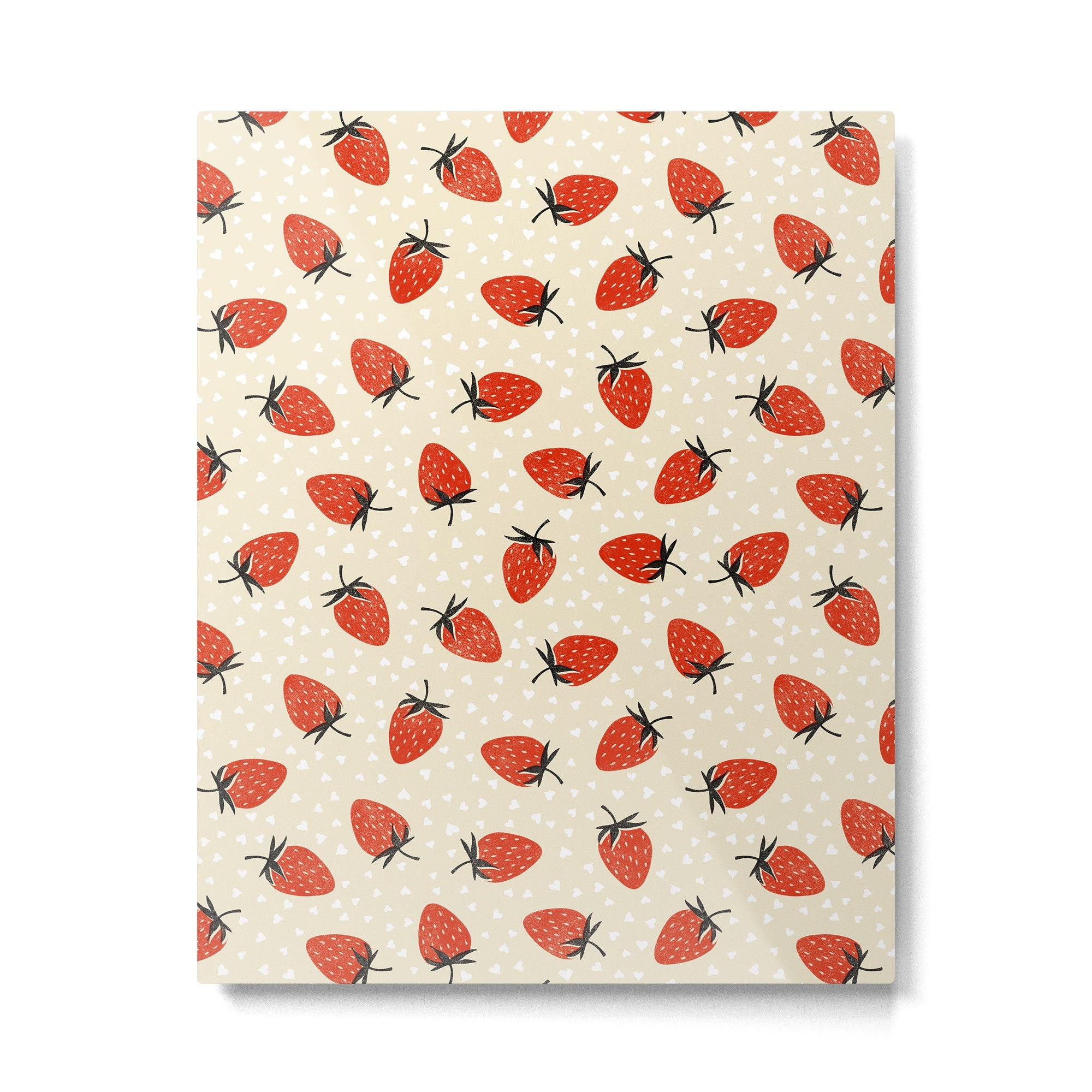 Sweet Strawberries - Red, Black, Cream, and White Metal Print | TeksDecor
