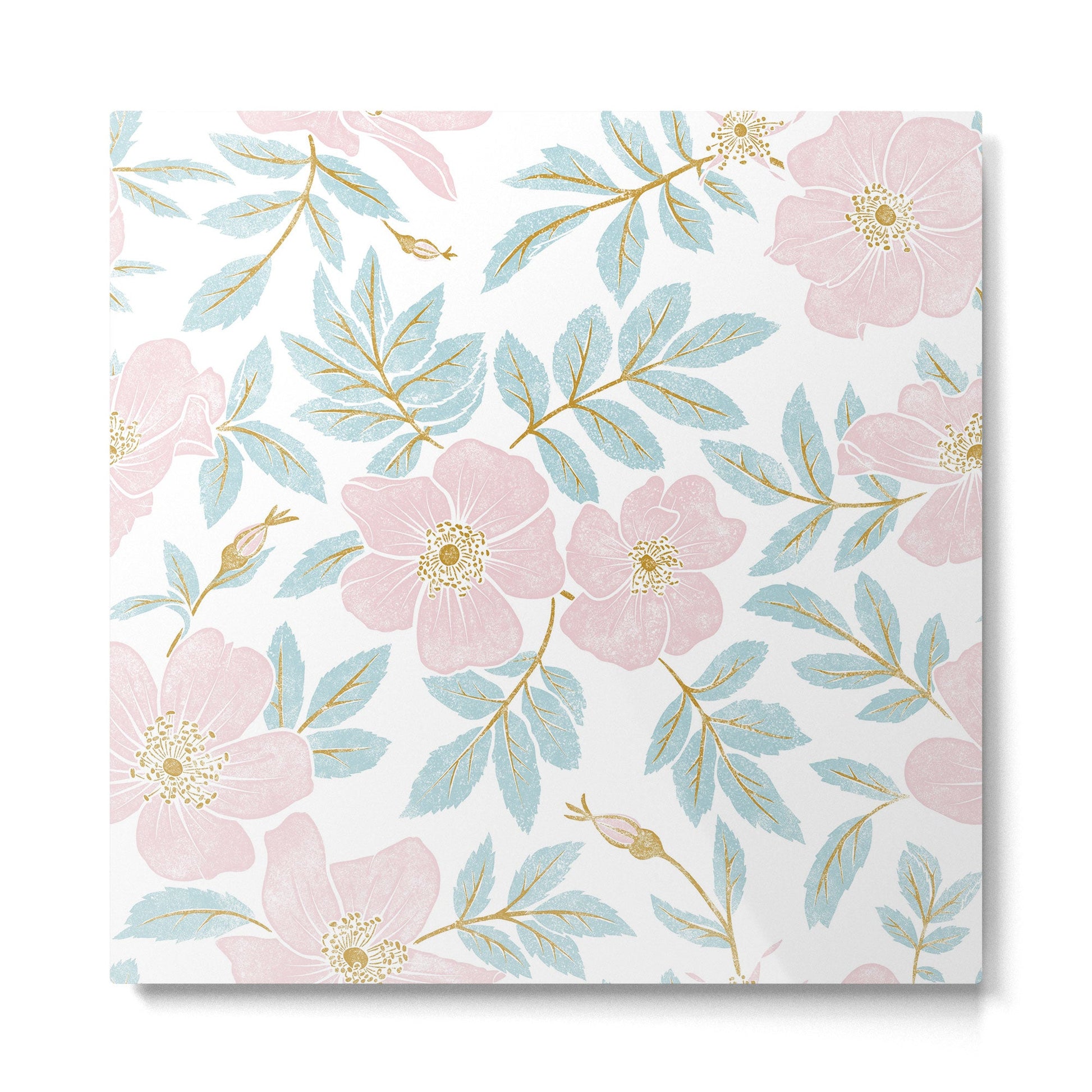 Wild Mountain Roses - pink, mint, and gold Metal Print | TeksDecor