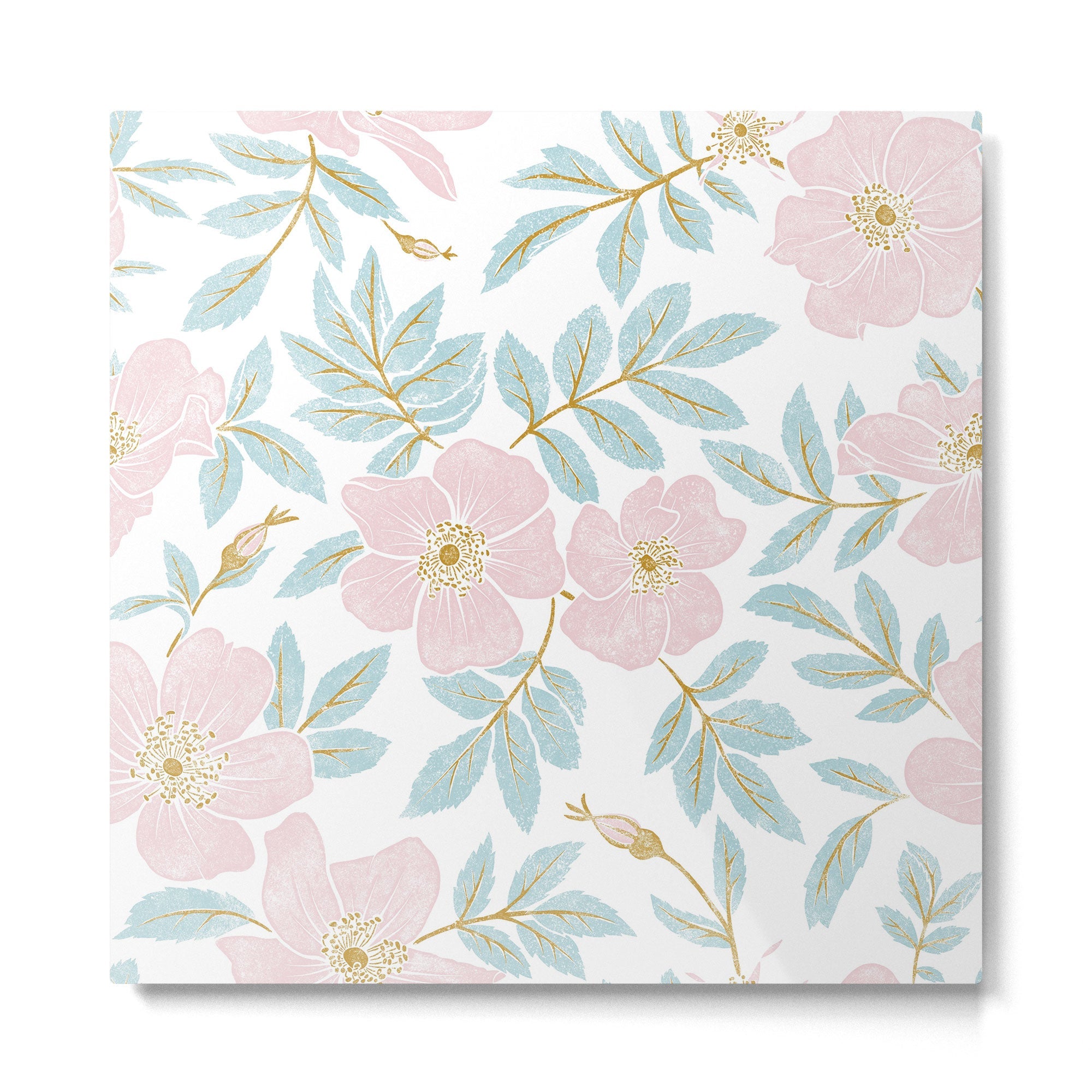 Wild Mountain Roses - pink, mint, and gold Metal Print | TeksDecor