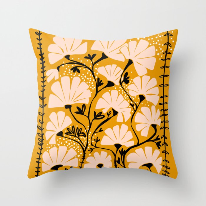 Ever blooming good vibes mustard yellow Throw Pillow