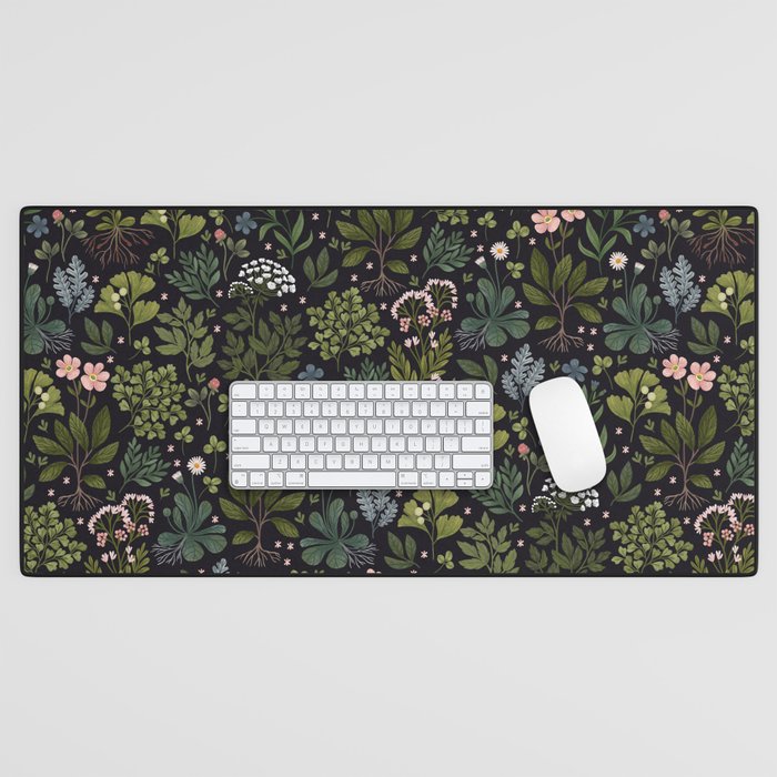 Herbarium ~ vintage inspired botanical art print ~ black Desk Mat