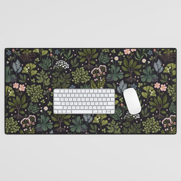 Herbarium ~ vintage inspired botanical art print ~ black Desk Mat