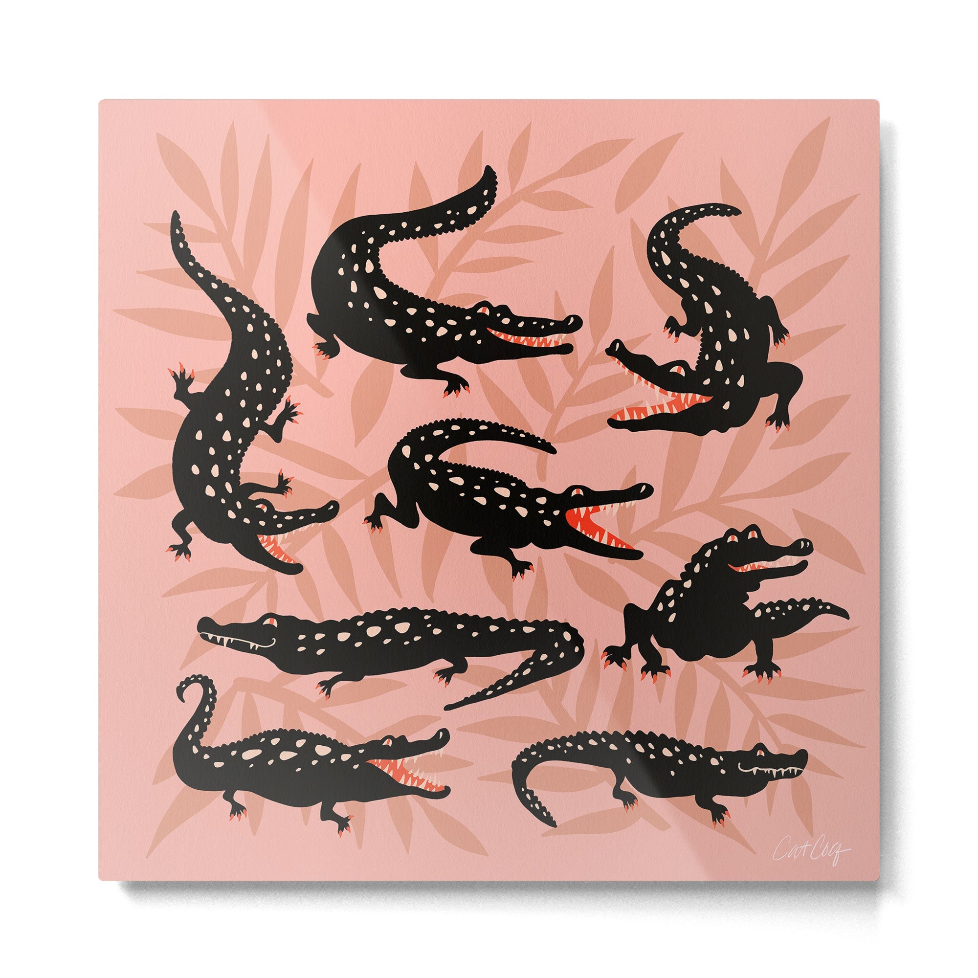 Alligator Collection - Black & Peach Metal Print | TeksDecor