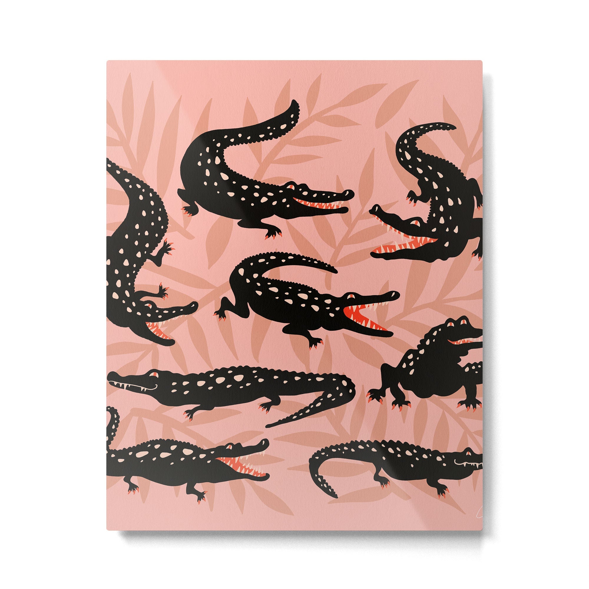 Alligator Collection - Black & Peach Metal Print | TeksDecor