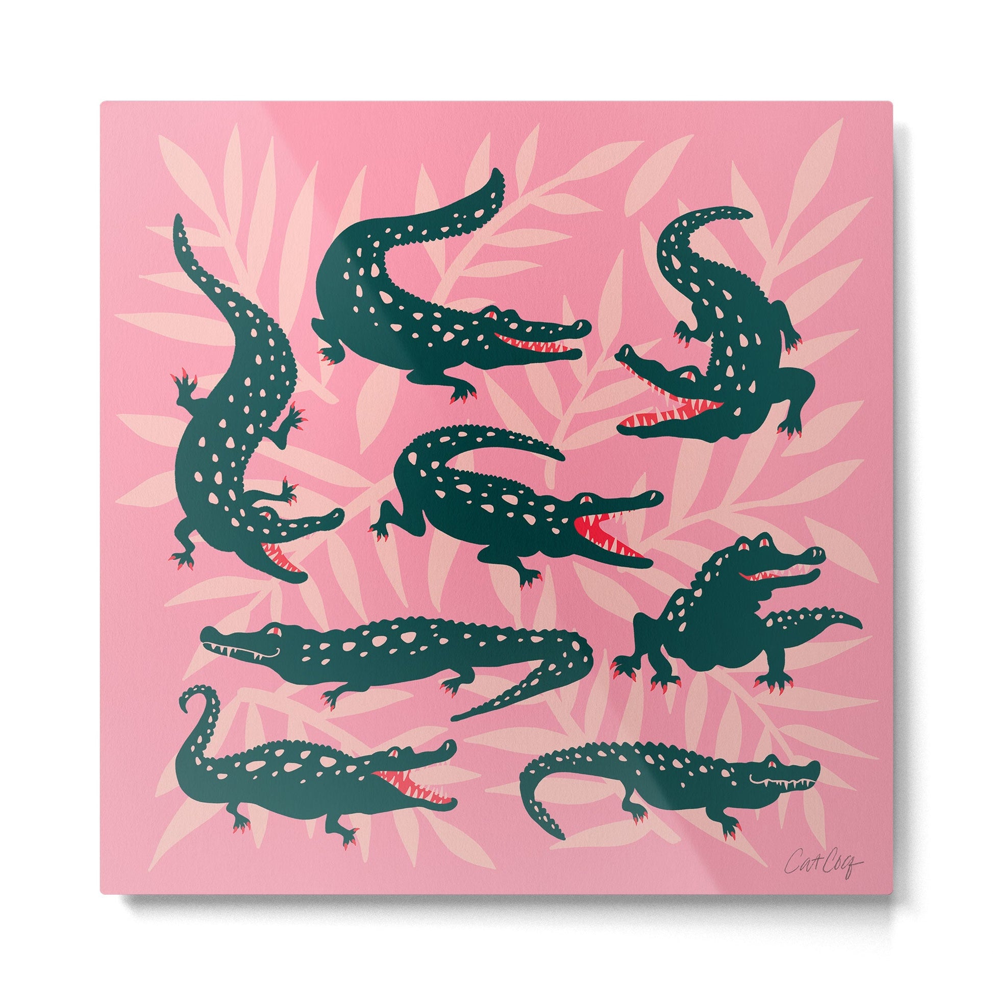 Alligator Collection - Pink & Teal Metal Print | TeksDecor