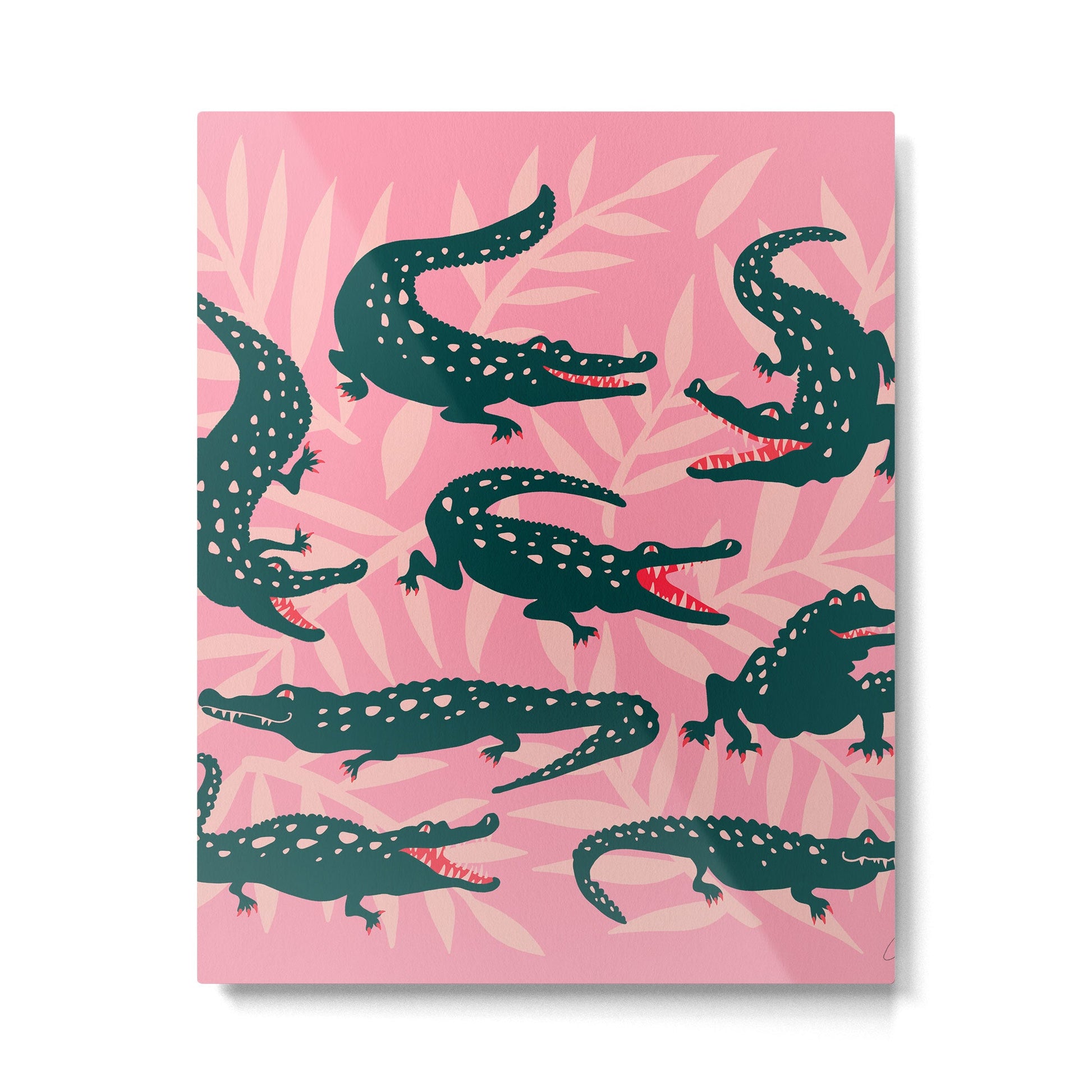 Alligator Collection - Pink & Teal Metal Print | TeksDecor