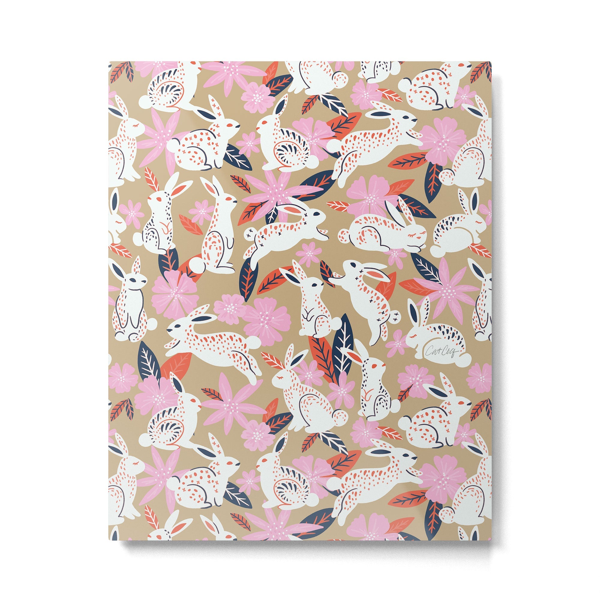 Bunnies & Blooms - Coral & Pink Metal Print | TeksDecor