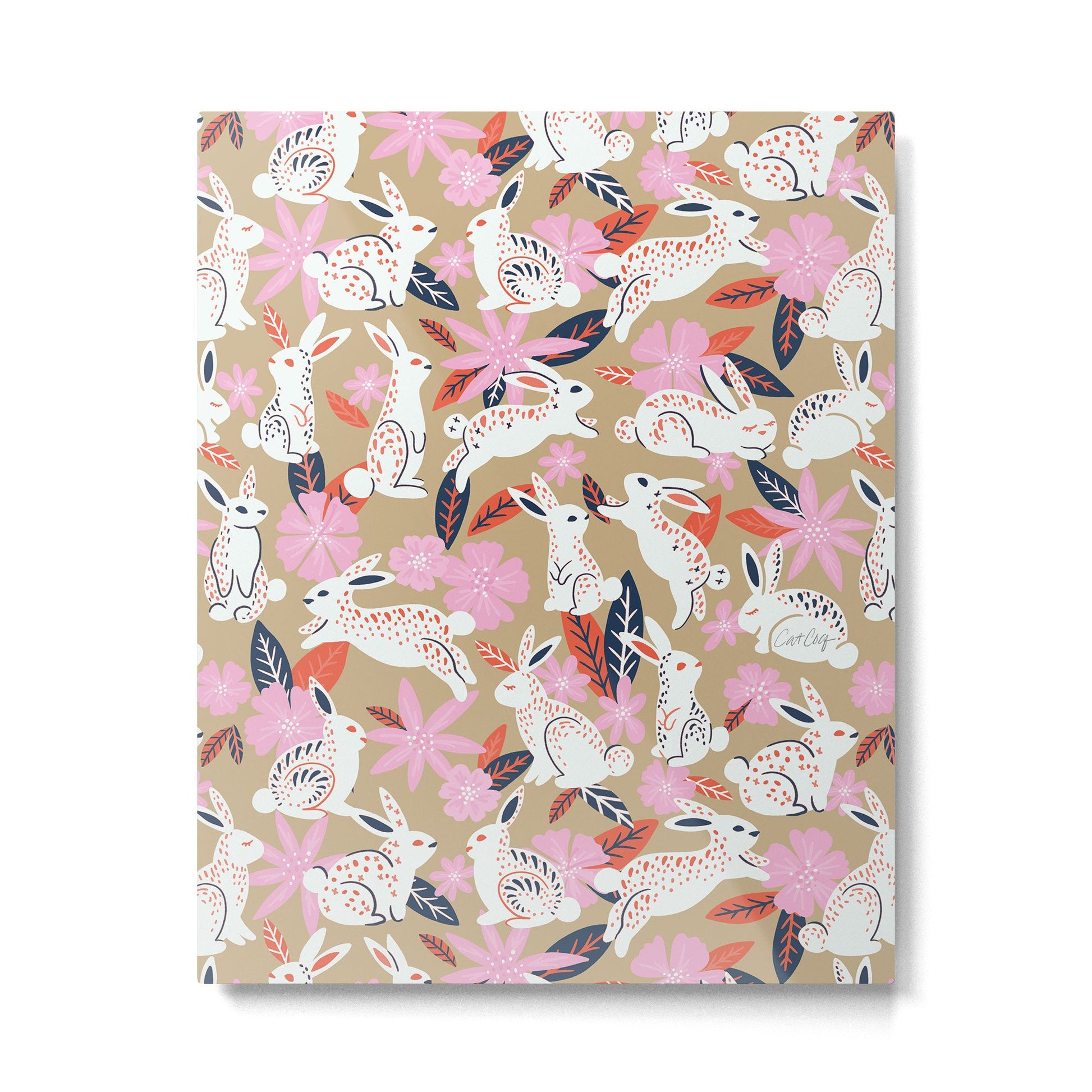 Bunnies & Blooms - Coral & Pink Metal Print | TeksDecor