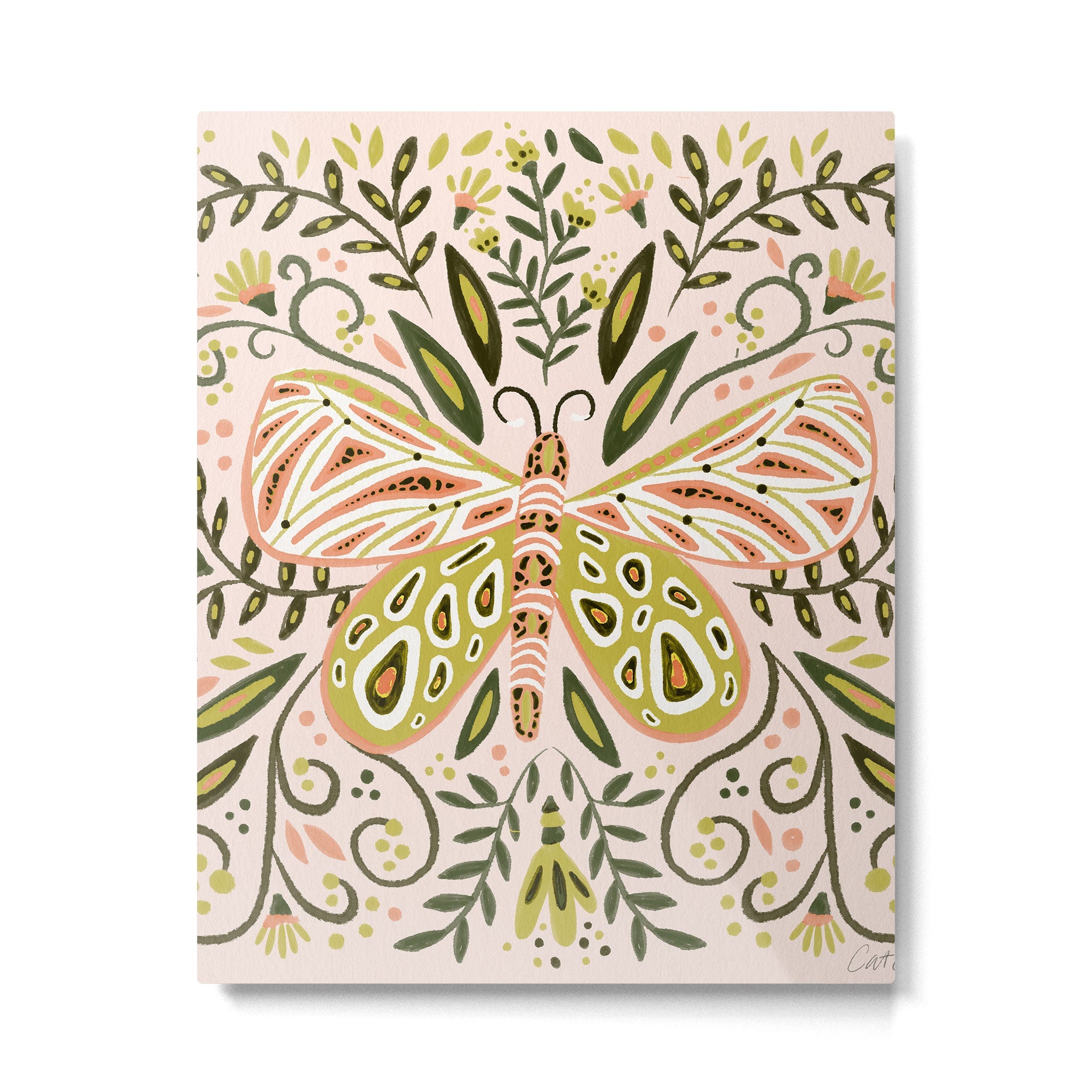 Butterfly Symmetry - Blush & Lime Metal Print | TeksDecor