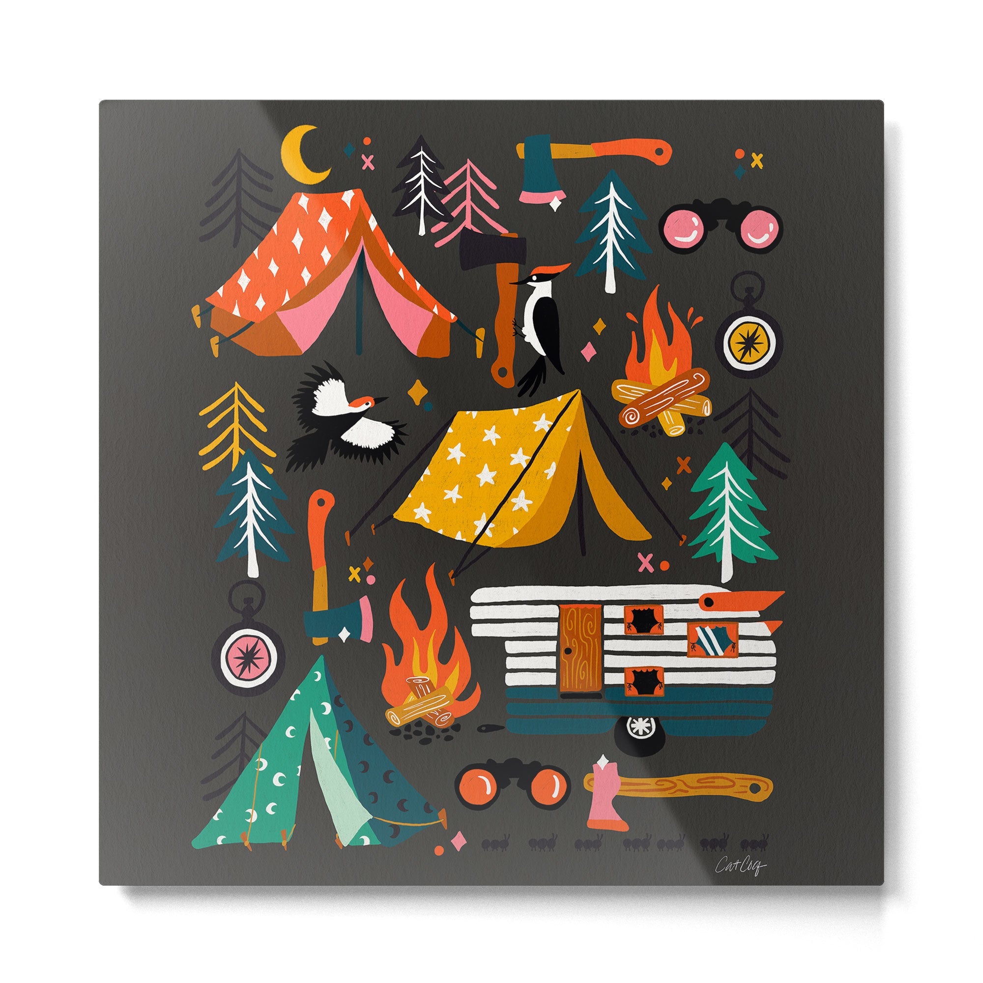 Camping Kit - Charcoal Metal Print | TeksDecor