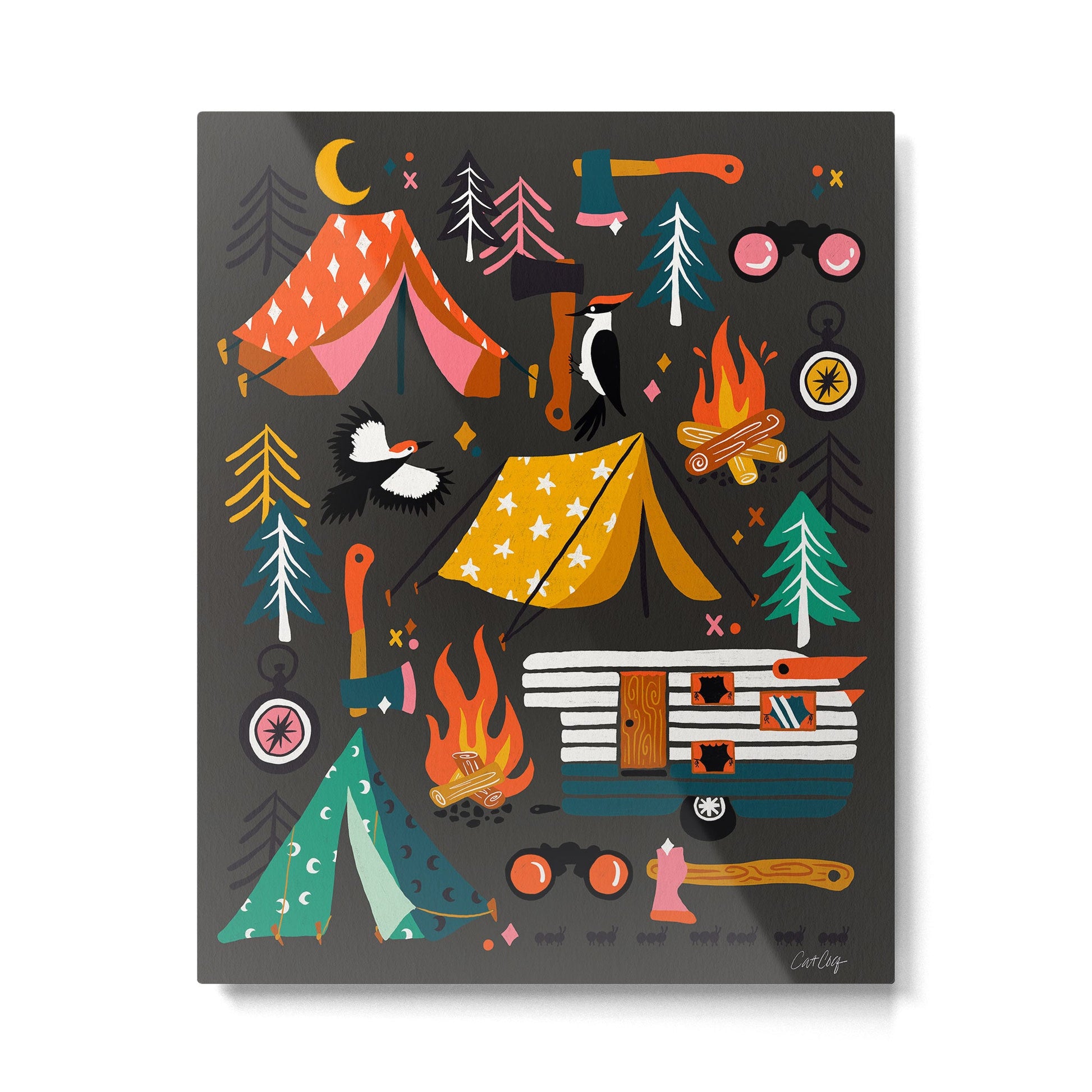 Camping Kit - Charcoal Metal Print | TeksDecor