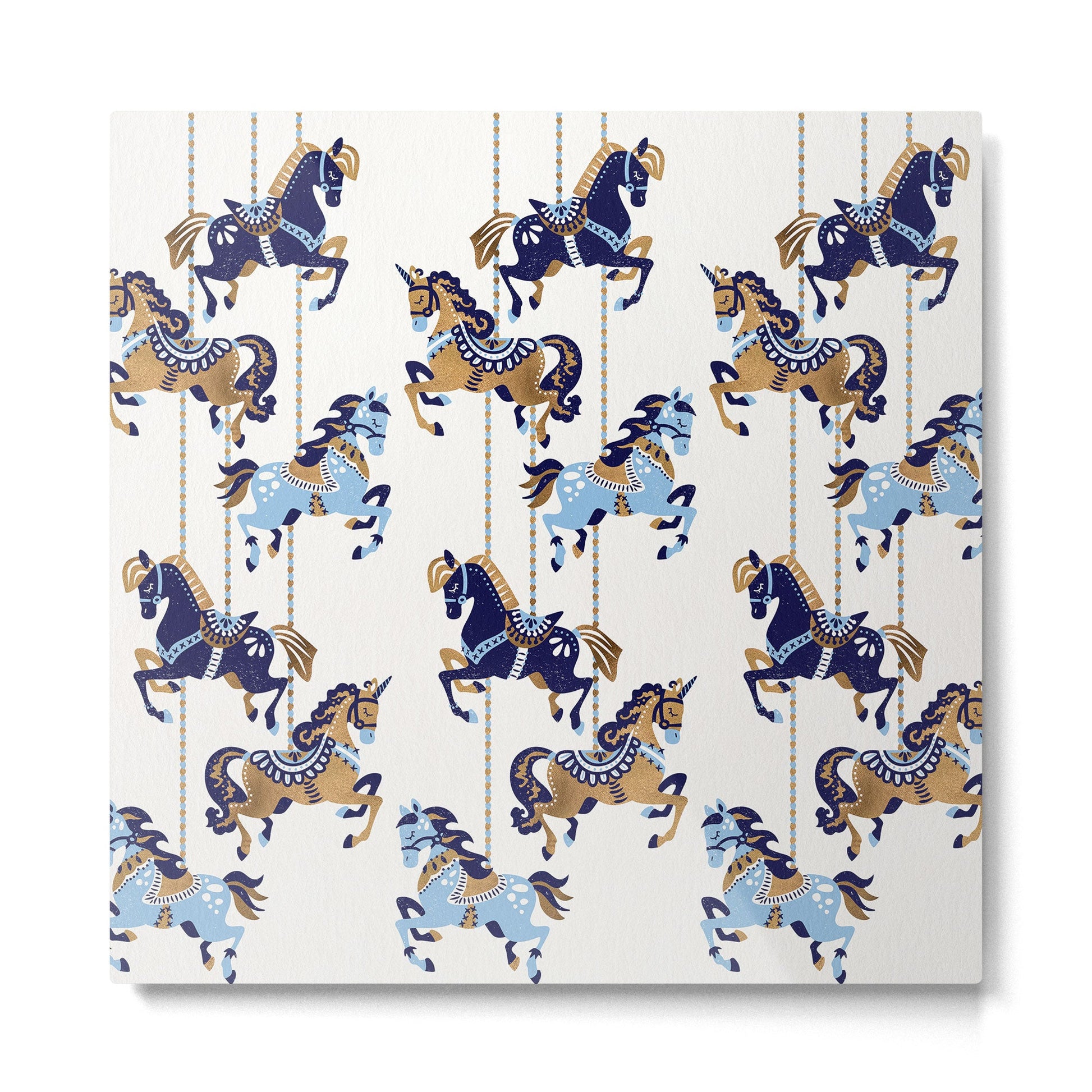 Carousel Horses - Copper & Blue Metal Print | TeksDecor