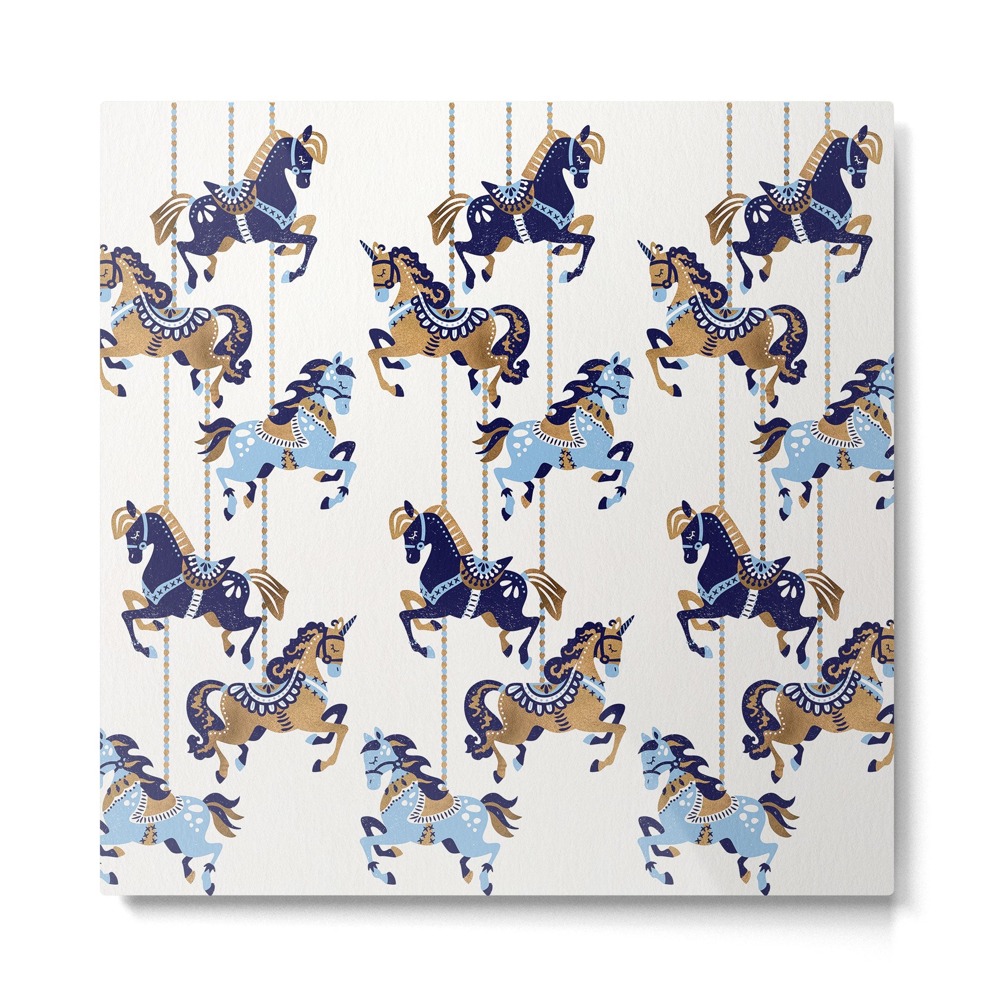 Carousel Horses - Copper & Blue Metal Print | TeksDecor