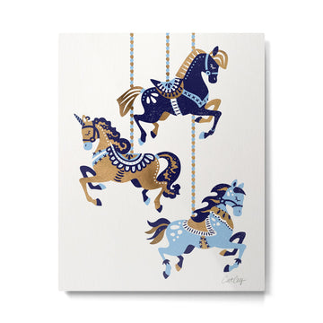 Carousel Horses - Copper & Blue Metal Print | TeksDecor