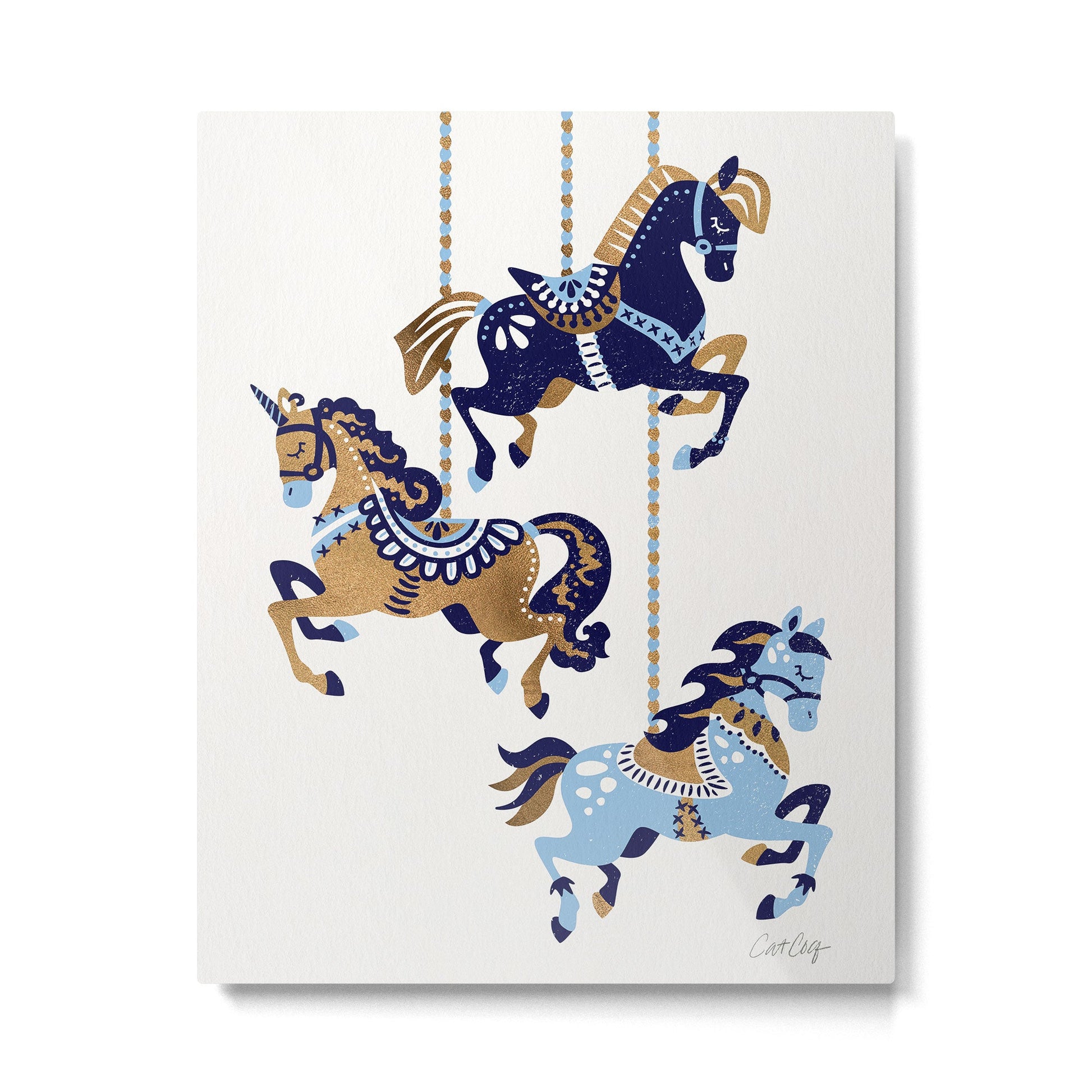 Carousel Horses - Copper & Blue Metal Print | TeksDecor