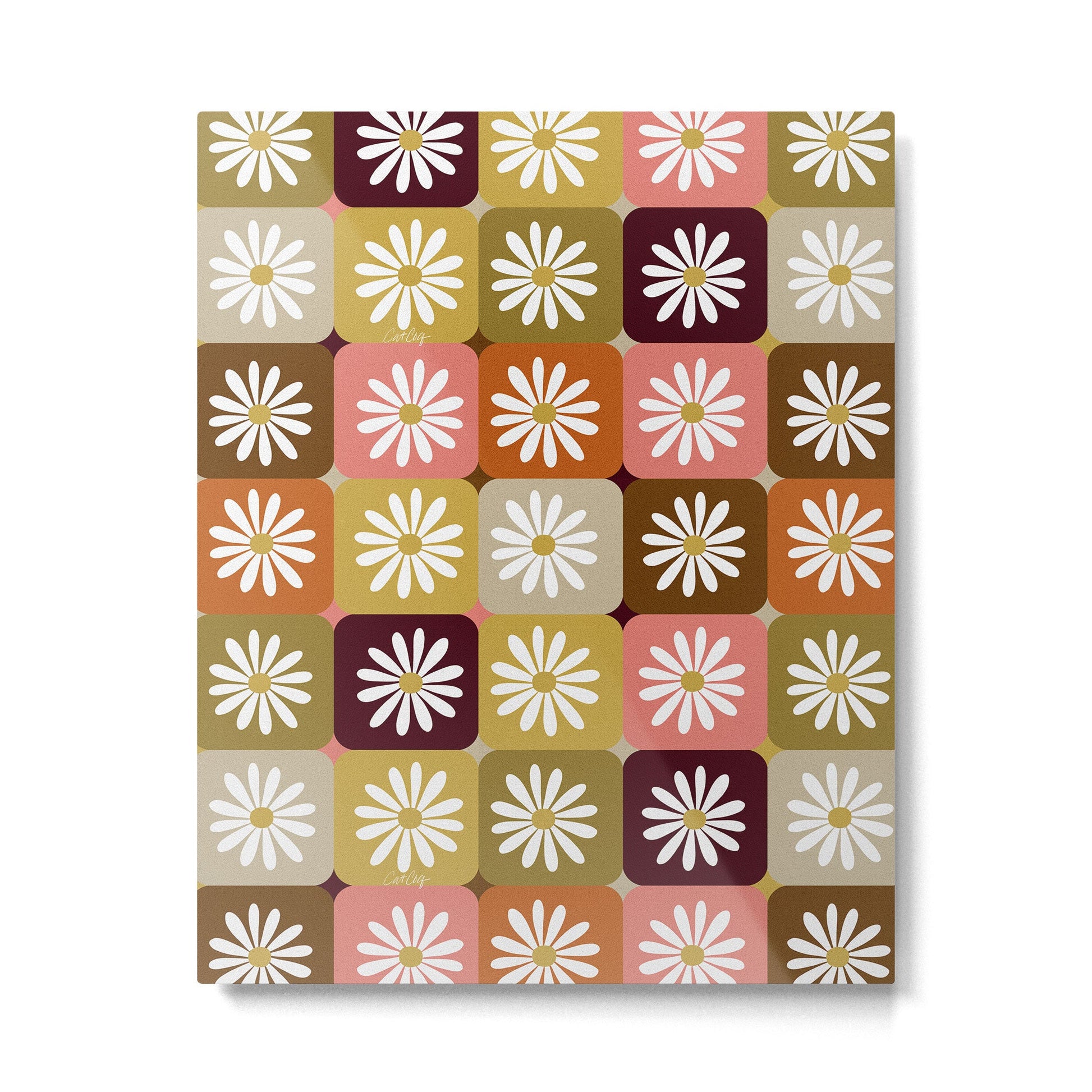 Checkered Daisies - 70s Citrus Metal Print | TeksDecor